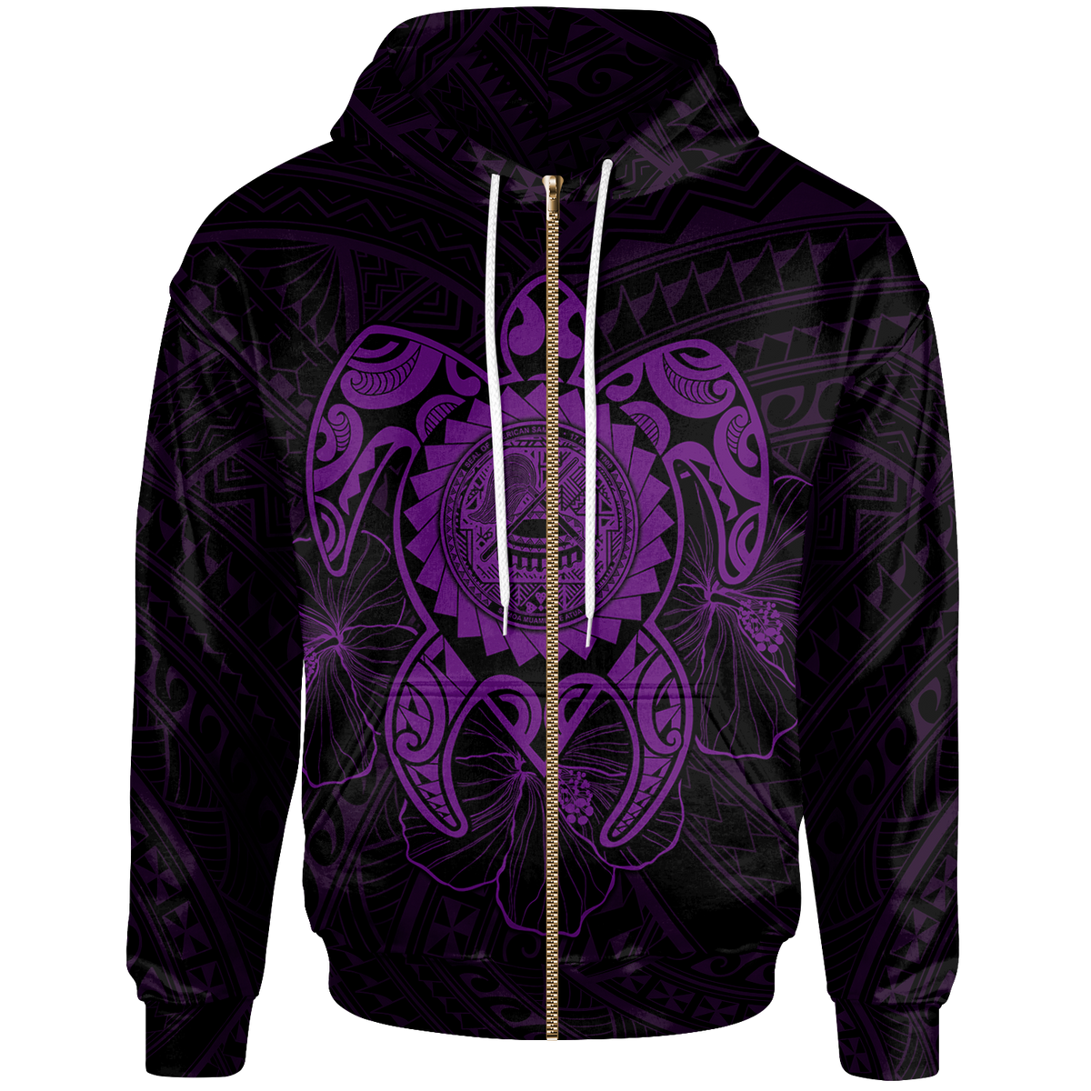 American Samoa Polynesian Zip up Hoodie Vintage Polynesian Turtle (Purple) Unisex Purple - Polynesian Pride