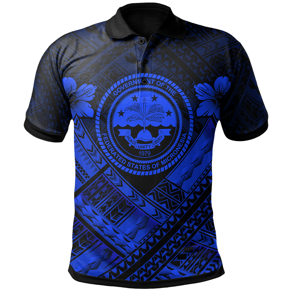 Federated States of Micronesia Polynesian Polo Shirt FSM Blue Seal Camisole Hibiscus Style Unisex Black - Polynesian Pride