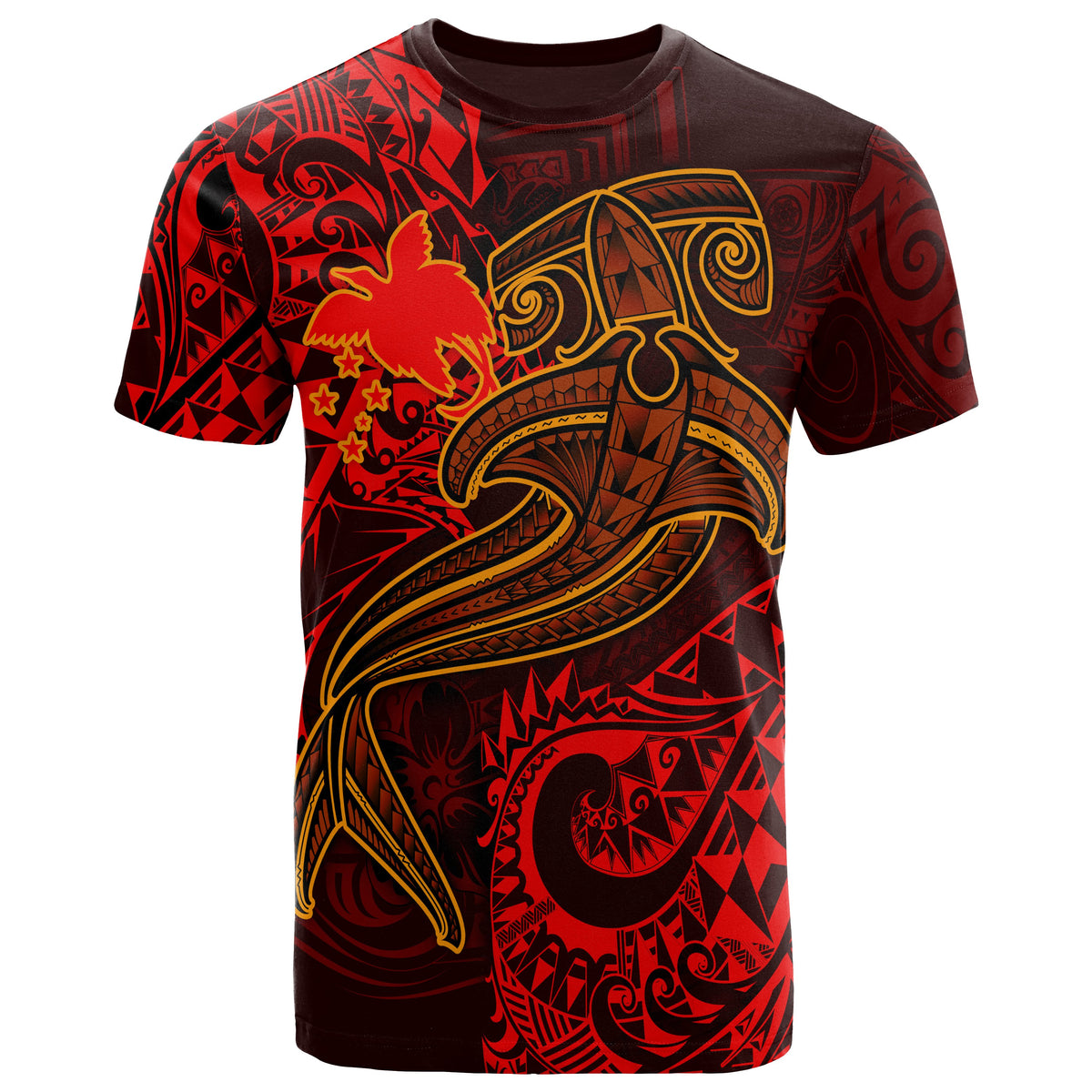 Papua New Guinea T Shirt Red Shark Polynesian Tattoo Unisex Red - Polynesian Pride