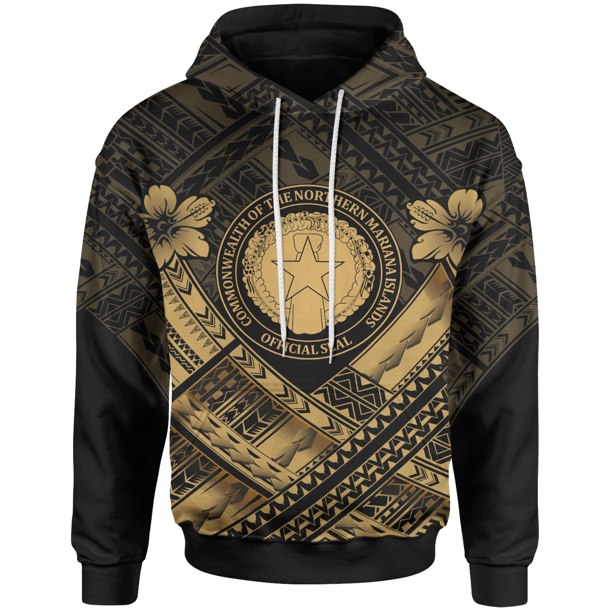 Northern Mariana Islands Hoodie CNMI Seal Camisole Hibiscus Style (Gold) Unisex Gold - Polynesian Pride