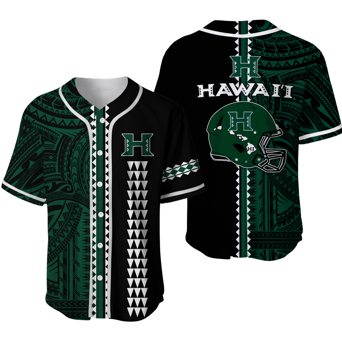 Hawaii Kakau Warrior Football Baseball Jersey - LT12 Green - Polynesian Pride