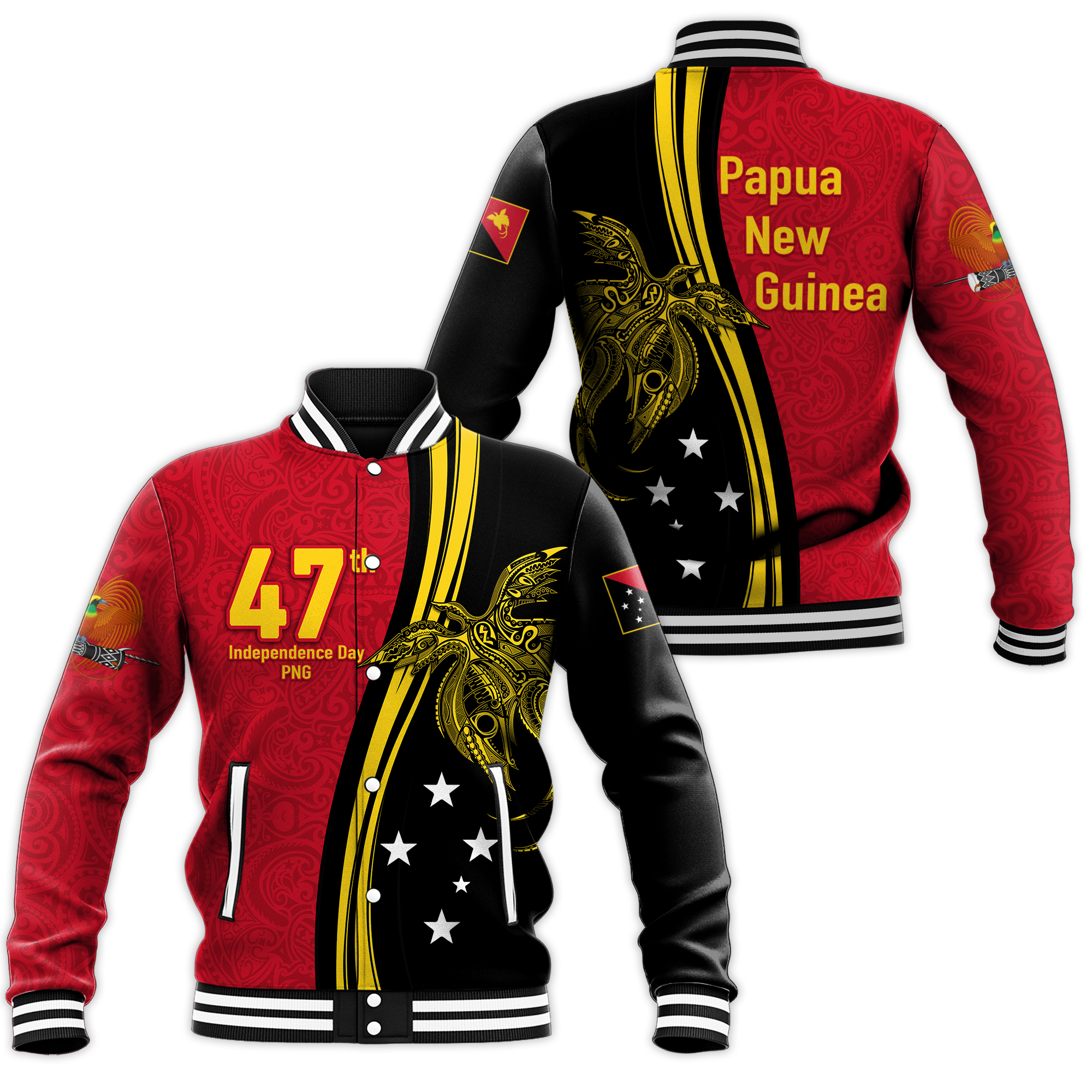 Papua New Guinea Independence Anniversary Polynesian Tribal Baseball Jacket - LT12 Unisex Black - Polynesian Pride