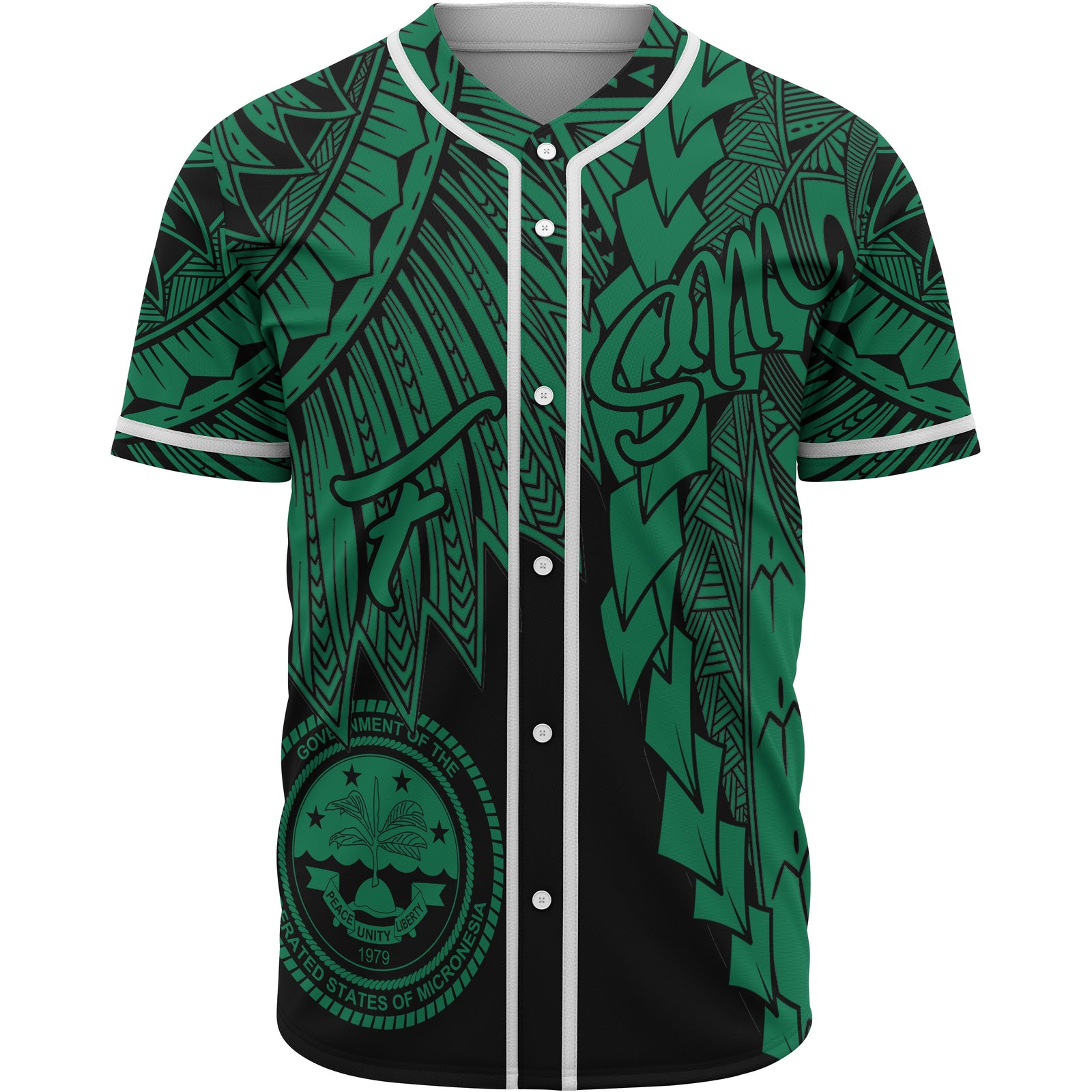 Federated States Of Micronesia Polynesian Baseball Shirt - Tribal Wave Tattoo Green Unisex Green - Polynesian Pride