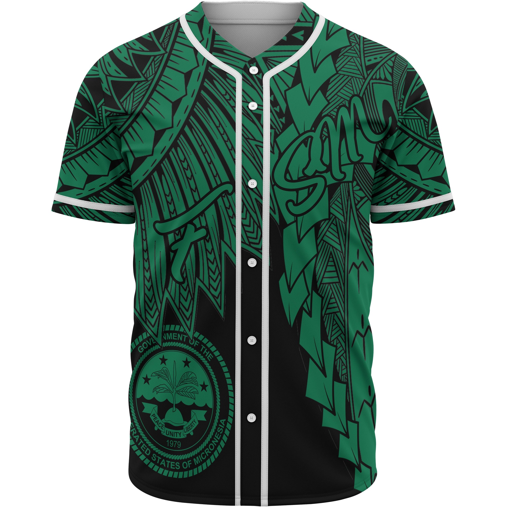 Federated States Of Micronesia Polynesian Baseball Shirt - Tribal Wave Tattoo Green Unisex Green - Polynesian Pride