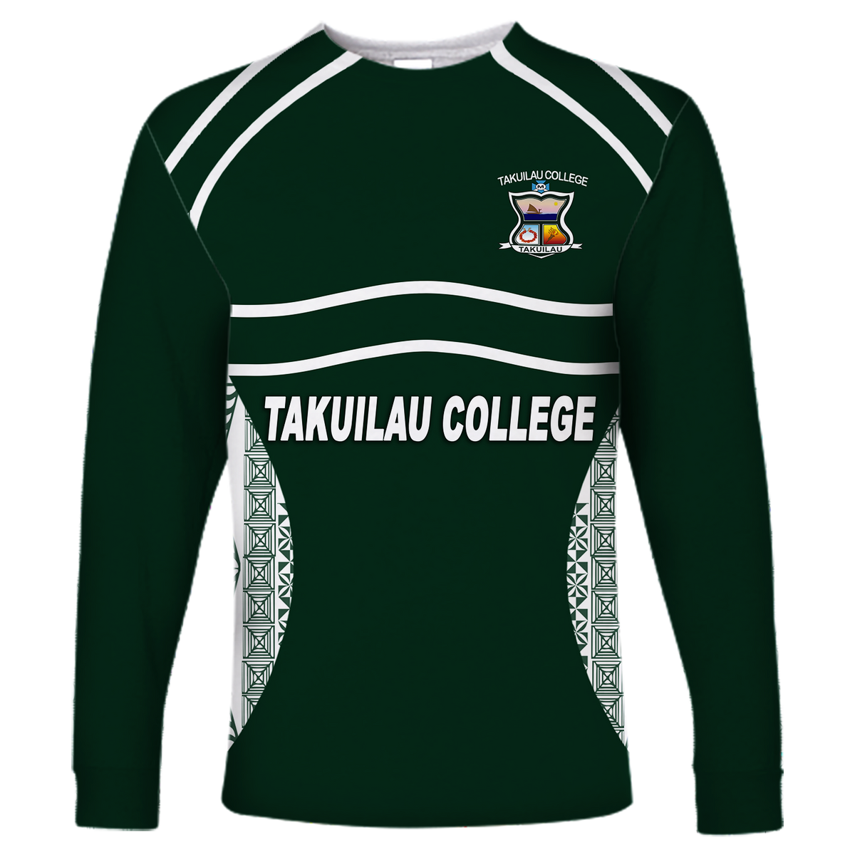 Takuilau College Tongan Patterns Long Sleeve Shirt - LT12 Unisex Green - Polynesian Pride