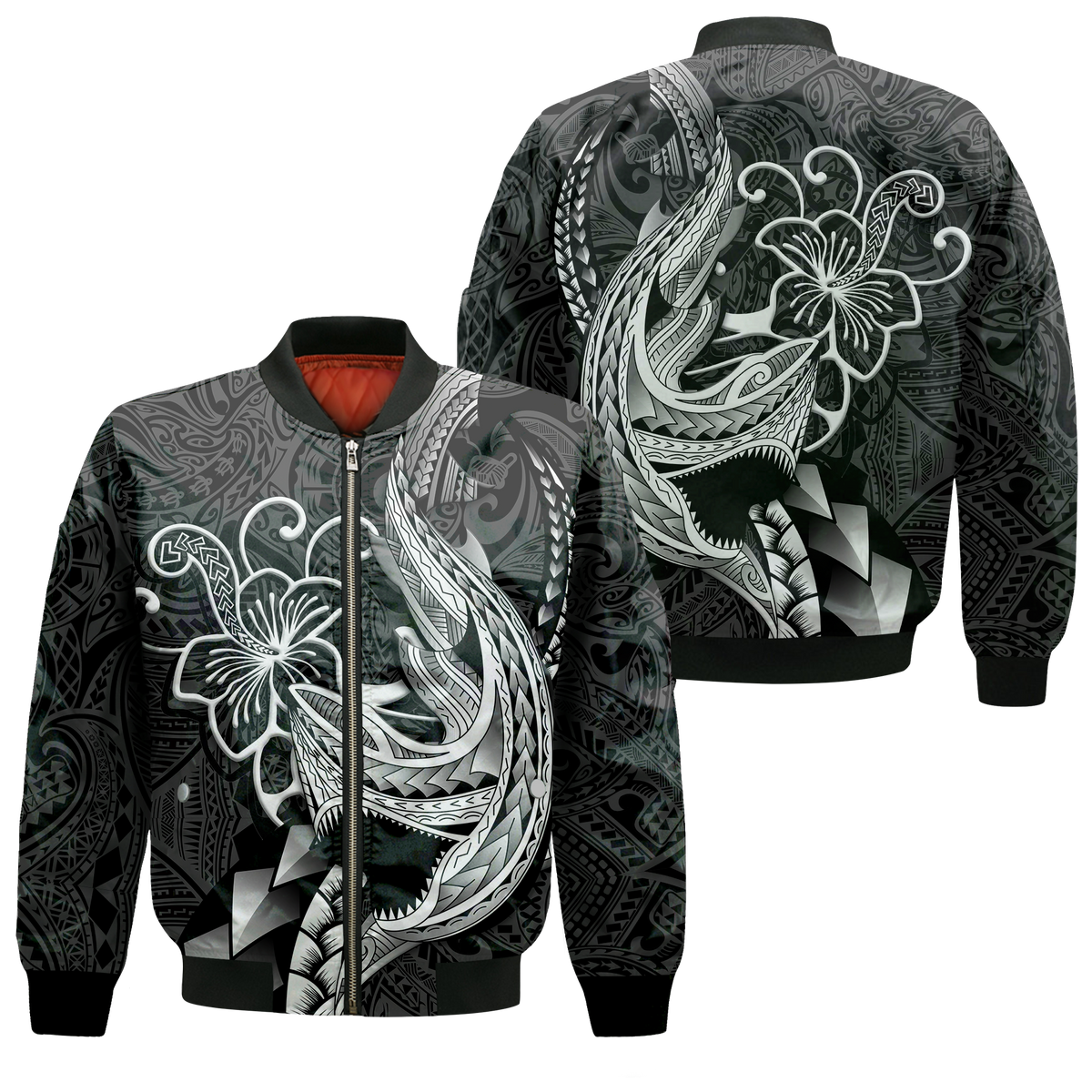 Polynesian Shark Tattoo Hawaii Tribal Bomber Jacket - LT12 Bomber Jacket Black - Polynesian Pride