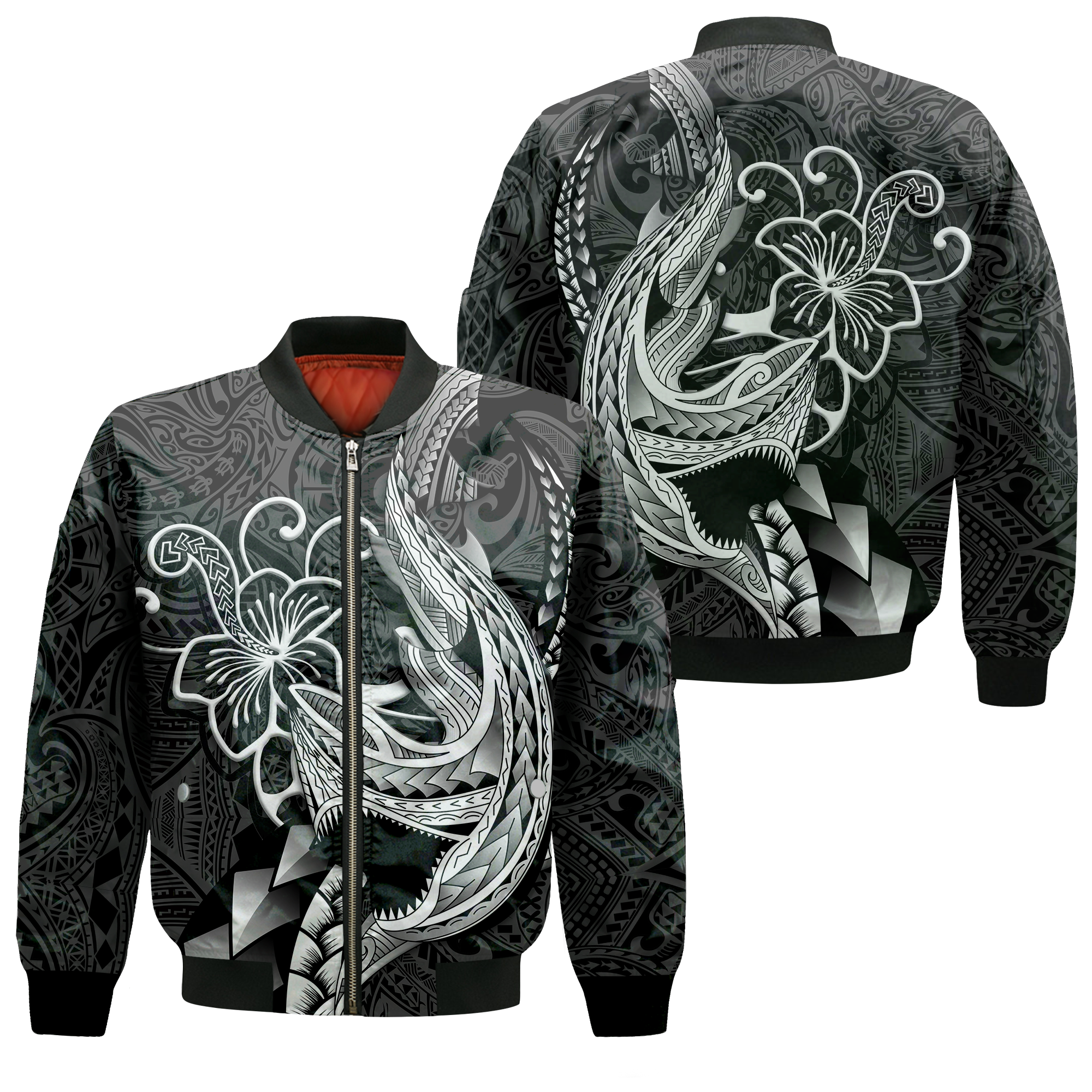 Polynesian Shark Tattoo Hawaii Tribal Bomber Jacket - LT12 Bomber Jacket Black - Polynesian Pride
