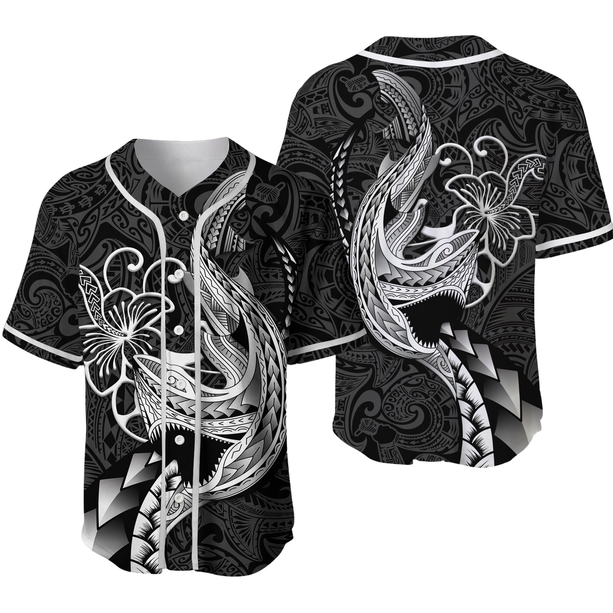Polynesian Shark Tattoo Hawaii Tribal Baseball Jersey - LT12 Unisex Black - Polynesian Pride
