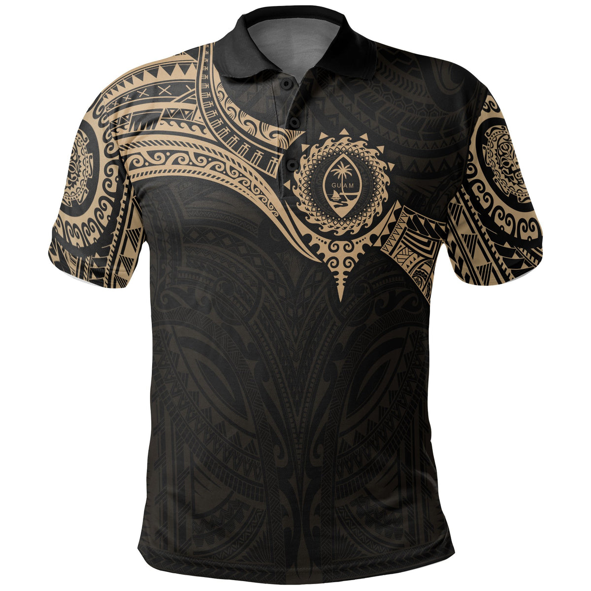 Guam Polynesian Polo Shirt Gold Heart Shield Unisex GOLD - Polynesian Pride