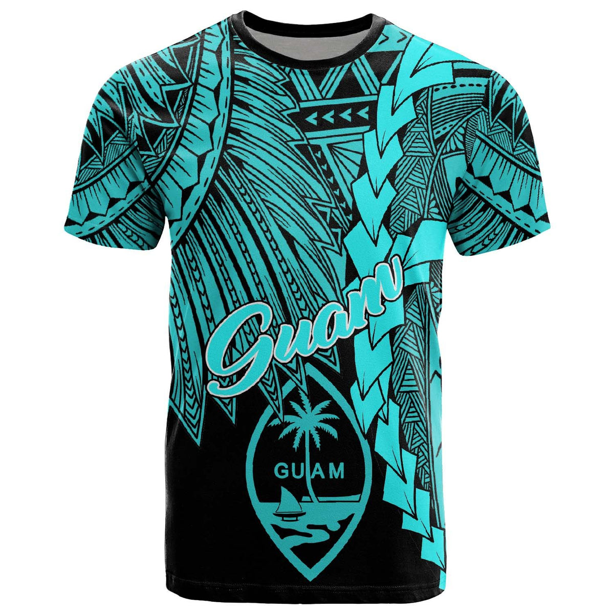 Guam Polynesian T Shirt Tribal Wave Tattoo Neon Blue Unisex Neon Blue - Polynesian Pride