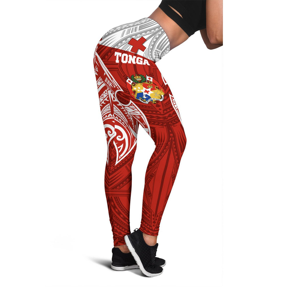 Tonga Polynesian Women's Legging - Pattern With Seal Red Version - Polynesian Pride