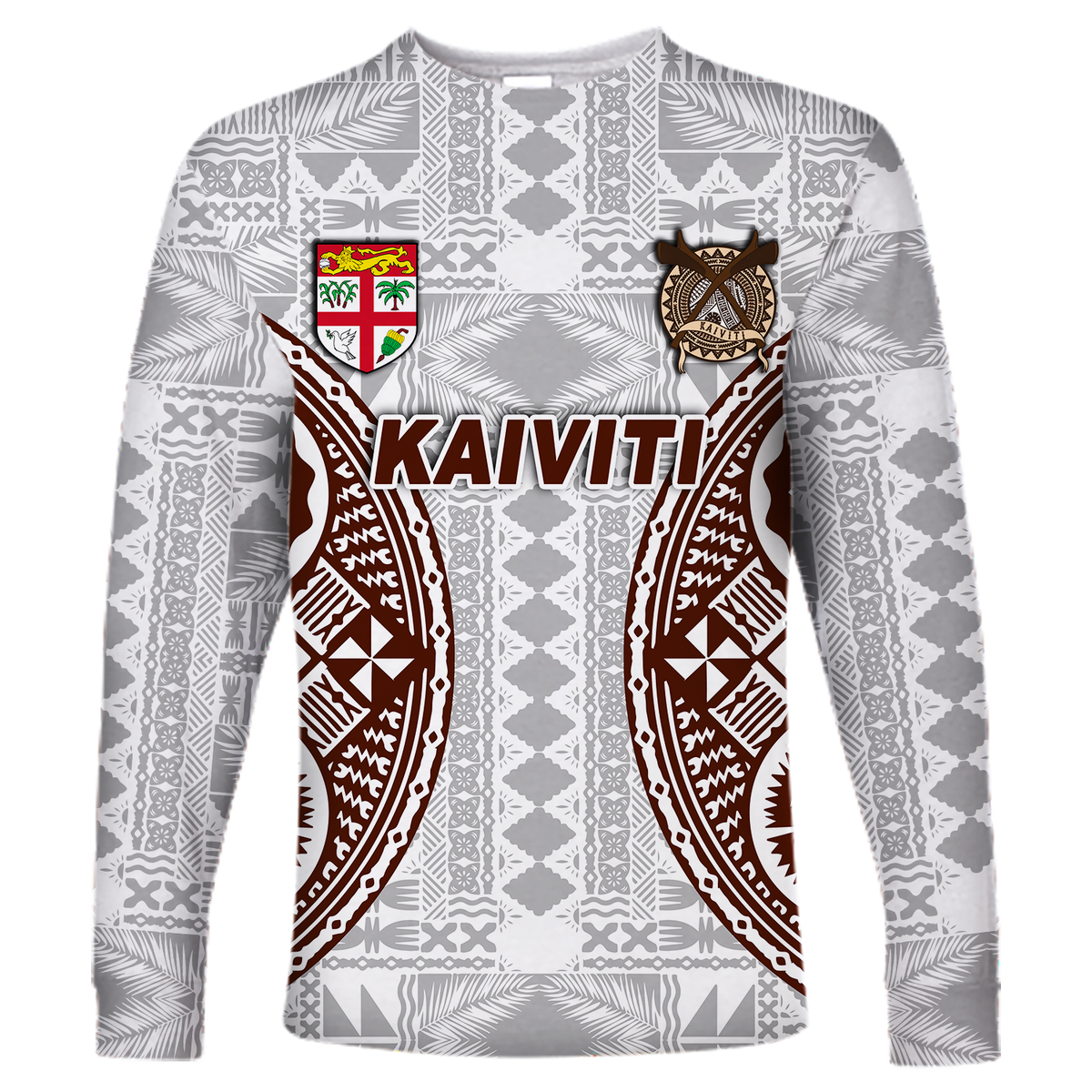 Fiji Kaiviti Tapa Pattern Long Sleeve Shirt - LT12 Unisex White - Polynesian Pride