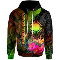 Marshall Islands Polynesian Hoodie Hibiscus and Banana Leaves Unisex Reggae - Polynesian Pride