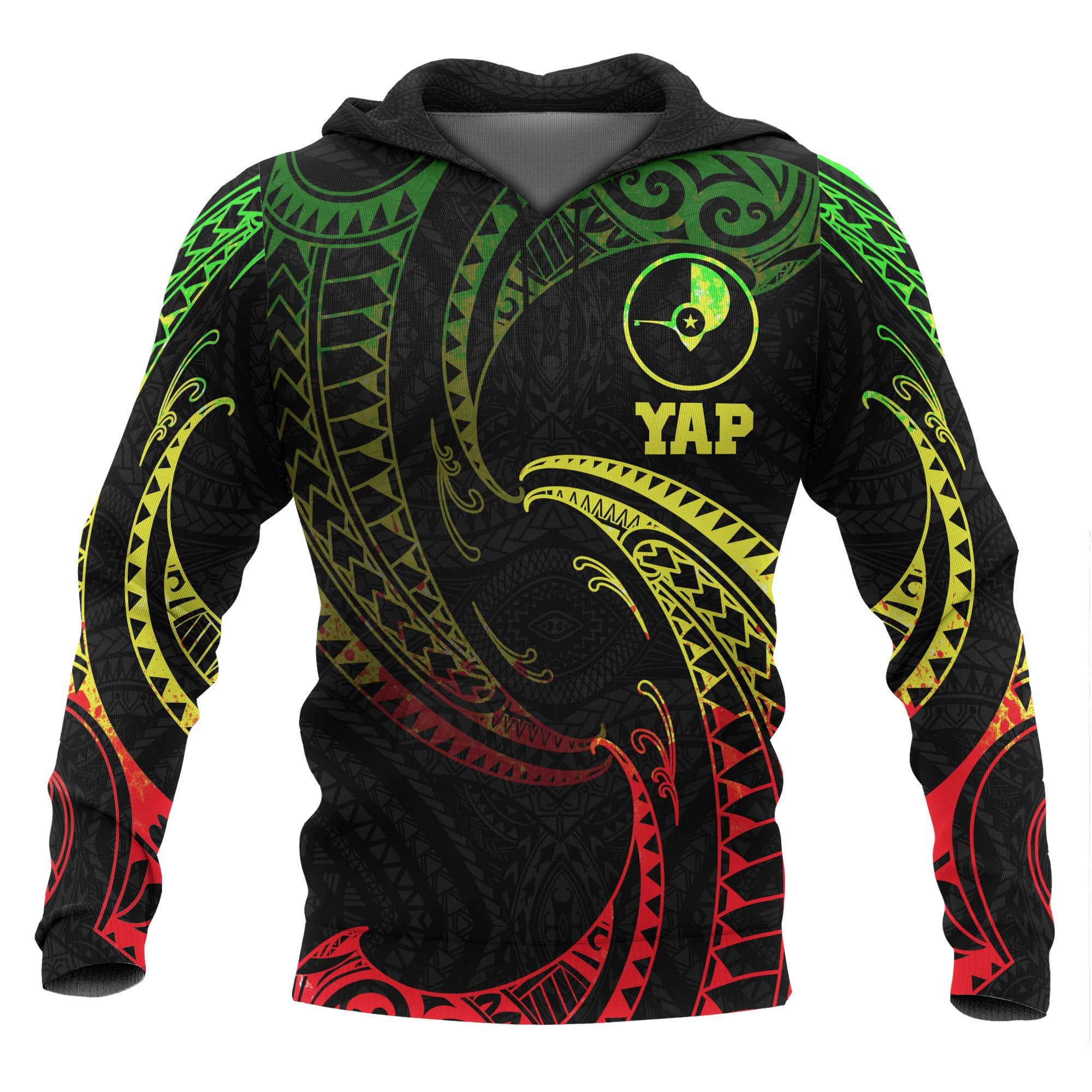 Yap Micronesia ll Over Hoodie Reggae Tribal Wave Unisex Reggae - Polynesian Pride