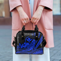 Hawaii Humpback Whale With Hibiscus Tribal Blue Shoulder Handbag - LT12 - Polynesian Pride