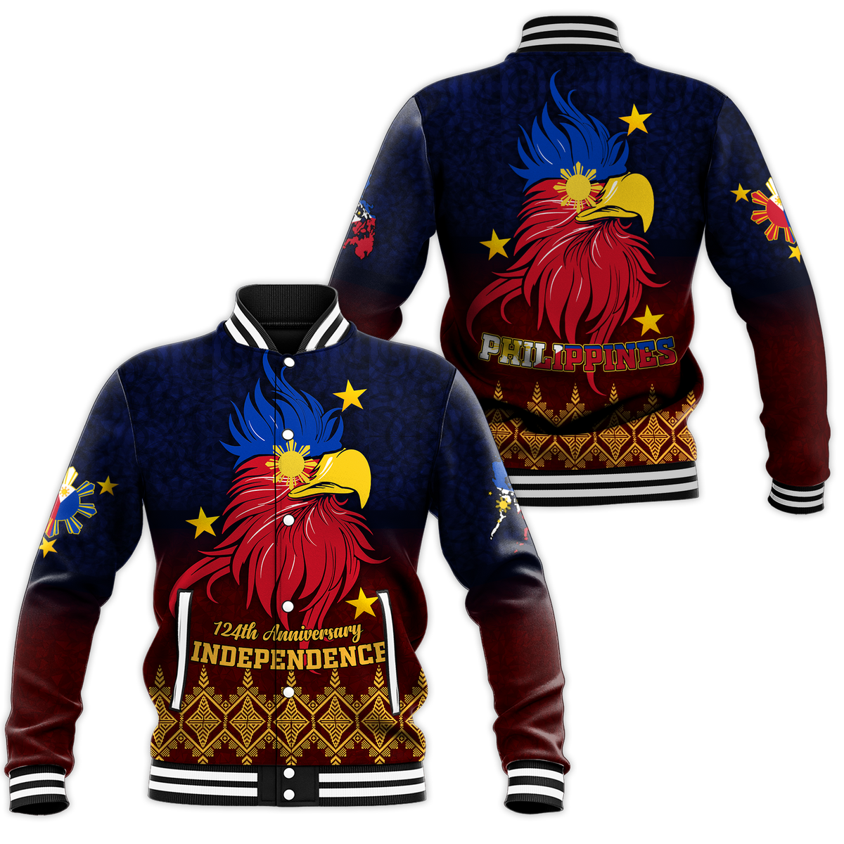 The Philippines Independence Anniversary 124th Years Baseball Jacket - LT12 Unisex Blue - Polynesian Pride