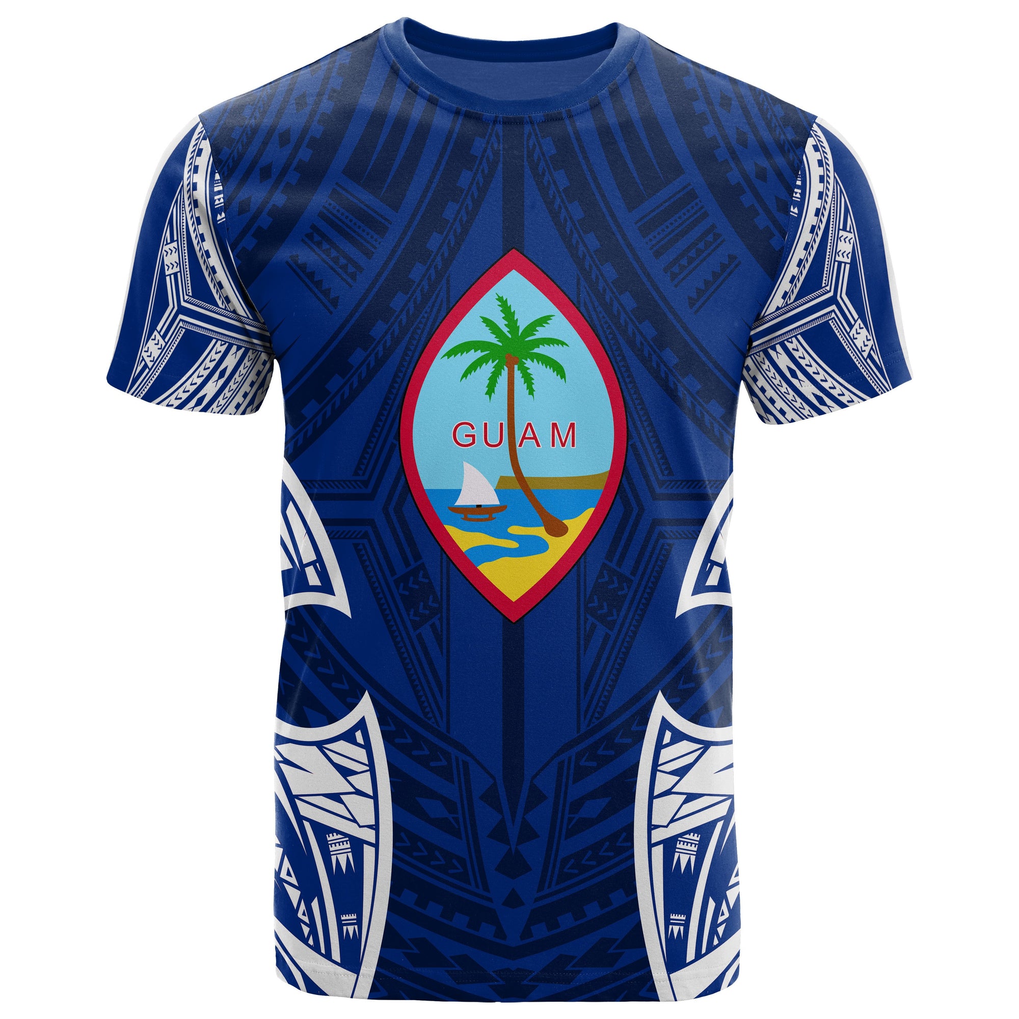 Guam Polynesian T Shirt Pattern With Seal Blue Version Unisex Blue - Polynesian Pride