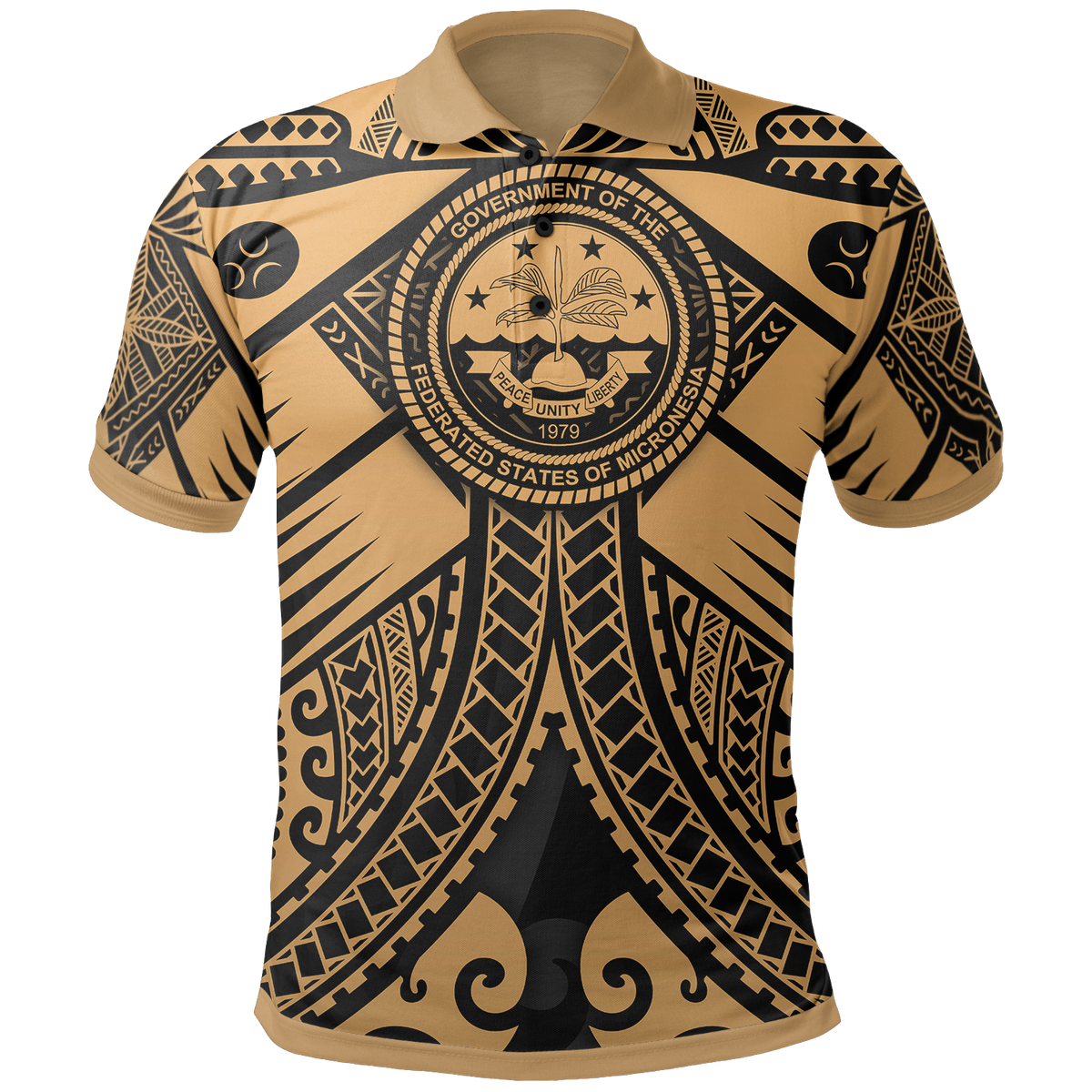 FSM Polo Shirt Gold Seal with Polynesian Tattoo Unisex Gold - Polynesian Pride