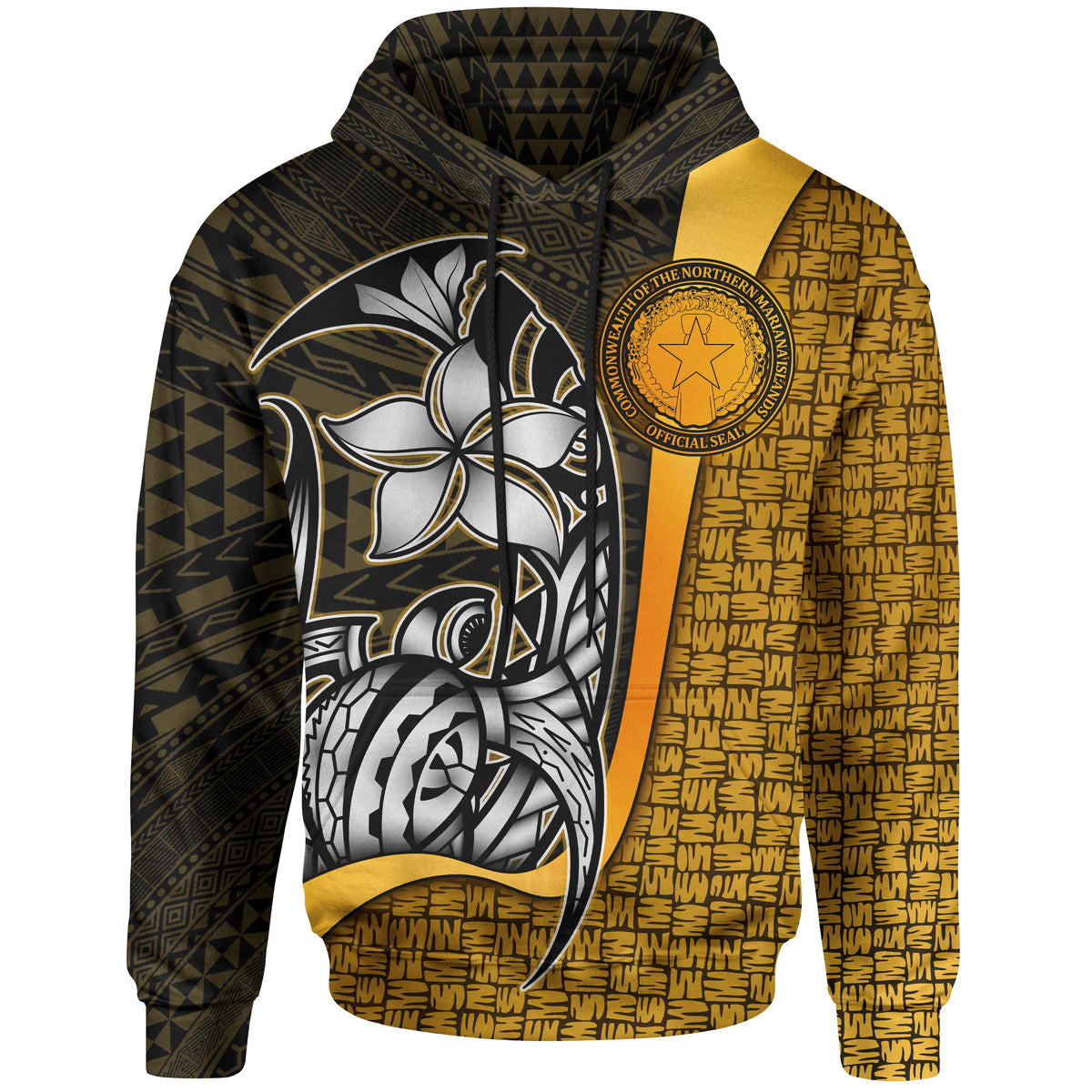 Northern Mariana Islands Polynesian Hoodie Gold Turtle with Hook Unisex GOLD - Polynesian Pride