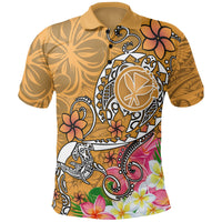 Hawaii Polo Shirt Turtle Plumeria Polynesian Tattoo Gold Color Unisex Gold - Polynesian Pride