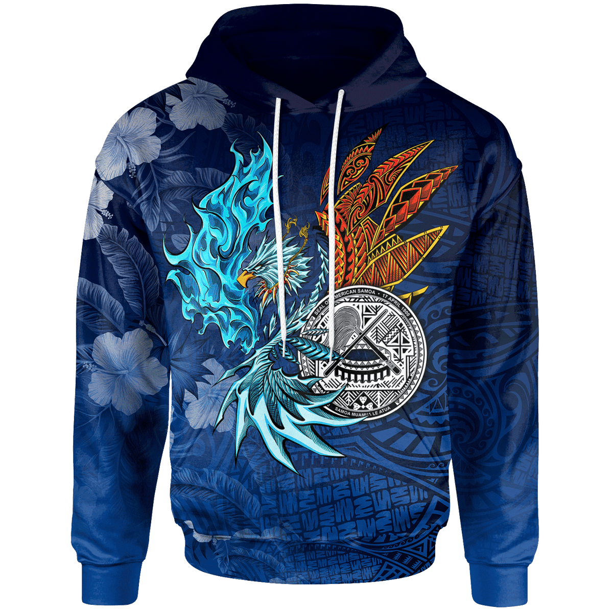 American Samoa Polynesian Hoodie Blue Polynesian Eagle Unisex Blue - Polynesian Pride