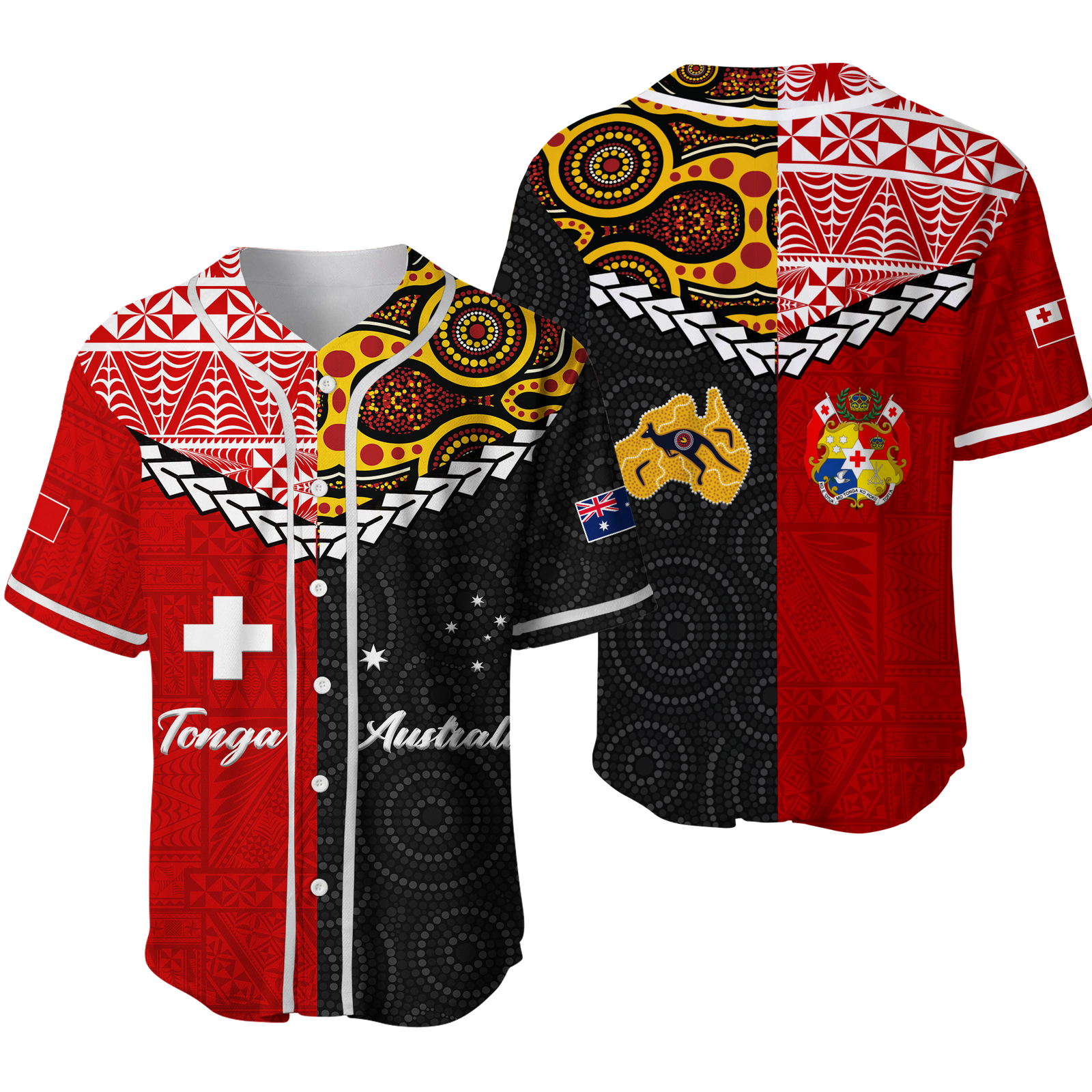 Tonga Combine Australia Aboriginal Heritage Baseball Jersey - LT12 Red - Polynesian Pride