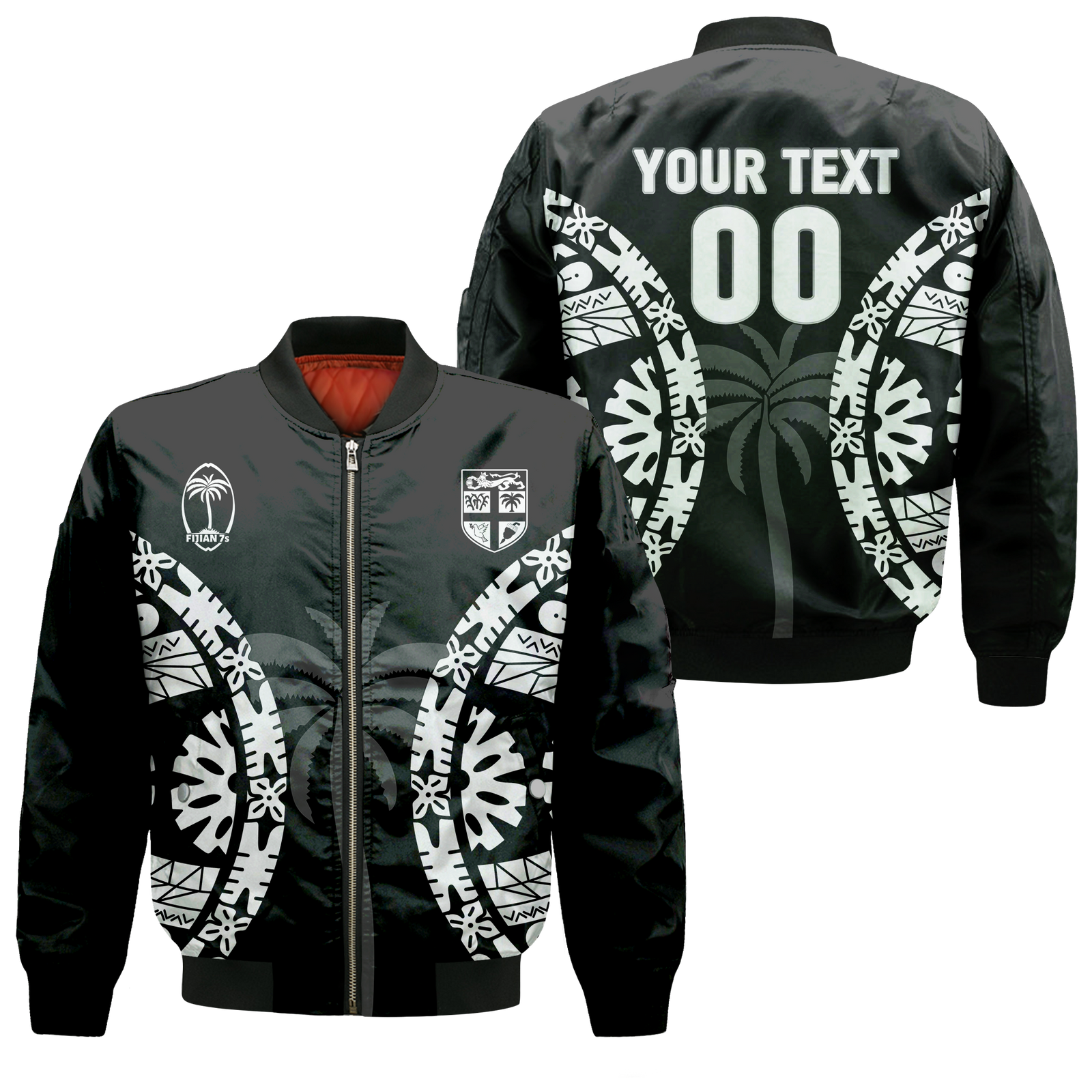(Custom Personalised) Fiji Rugby Sevens Fijian Tapa Pattern Bomber Jacket - LT12 Bomber Jacket Black - Polynesian Pride