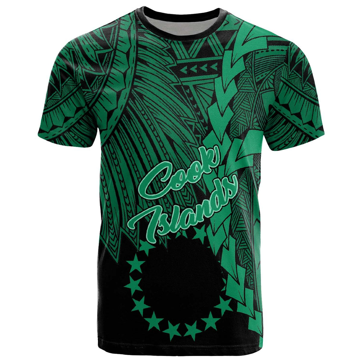 Cook Islands T Shirt Tribal Wave Tattoo Green Unisex Green - Polynesian Pride
