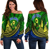 (Custom Personalised) Vanuatu Malampa Province Tribal Pattern Women Off Shoulder Sweater - LT12 Women Off Shoulder Sweater Green - Polynesian Pride
