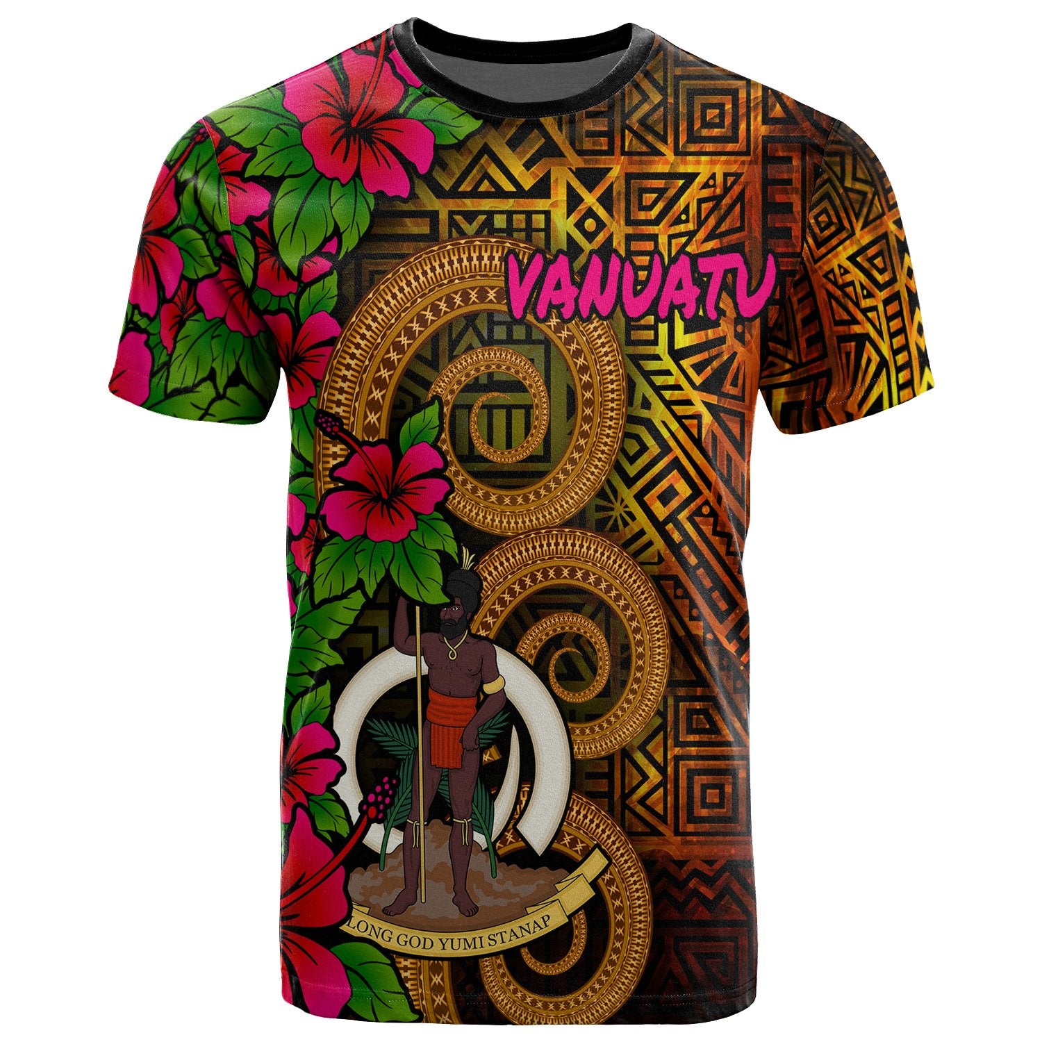 Vanuatu Polynesian T Shirt Hibiscus Vintage Unisex Orange - Polynesian Pride