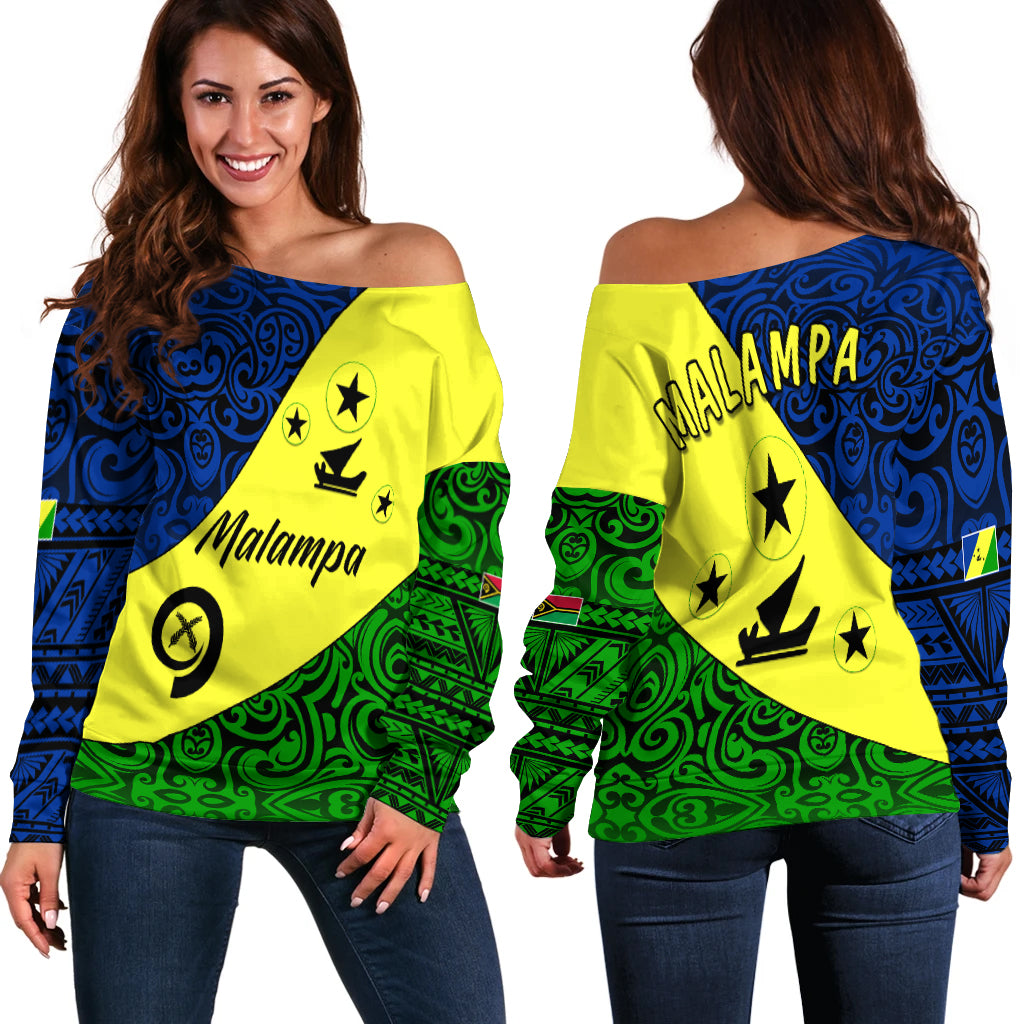 Malampa Province Off Shoulder Sweater Vanuatu Pattern LT13 Yellow - Polynesian Pride