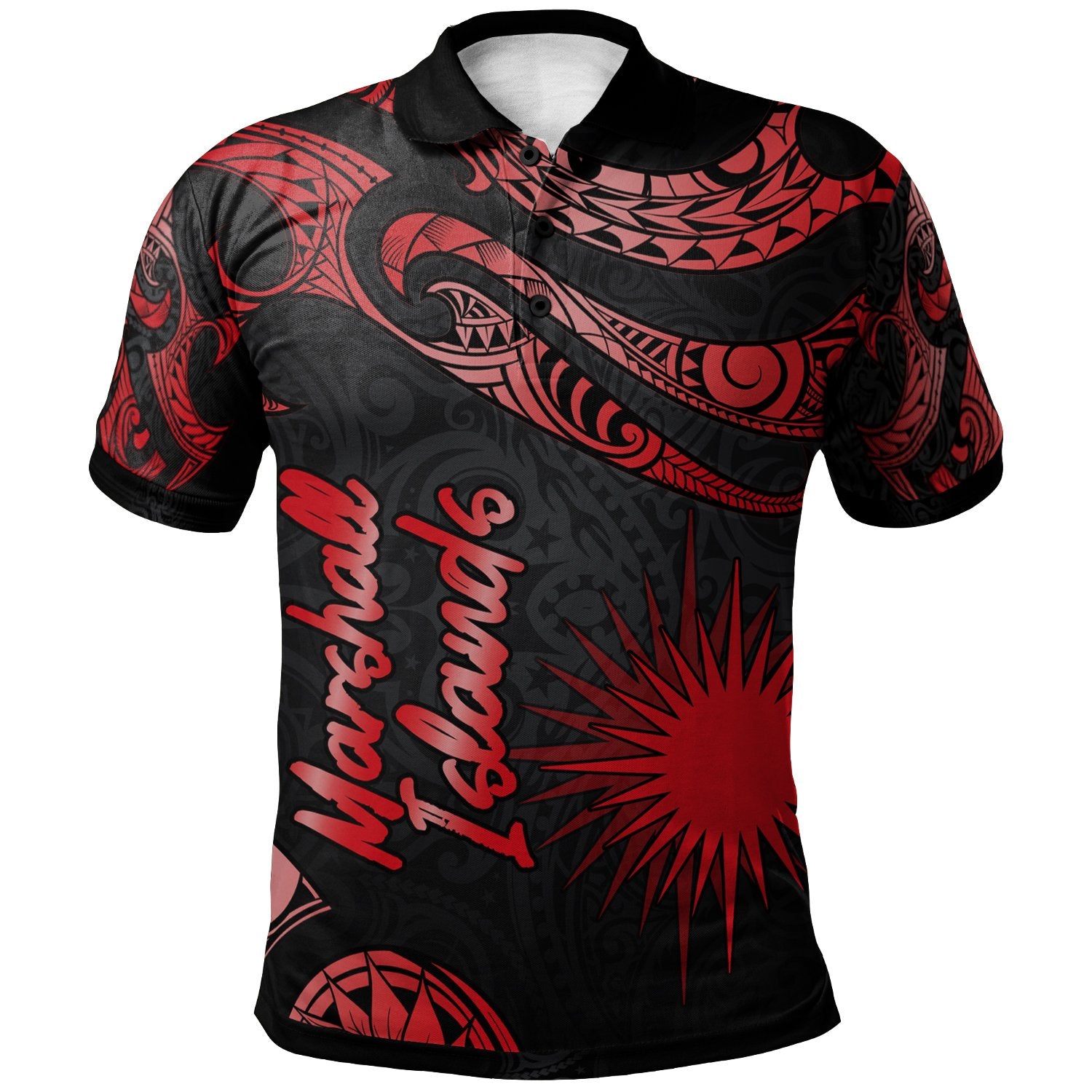 Marshall Islands Polo Shirt Polynesian Tattoo Red Version Unisex Red - Polynesian Pride