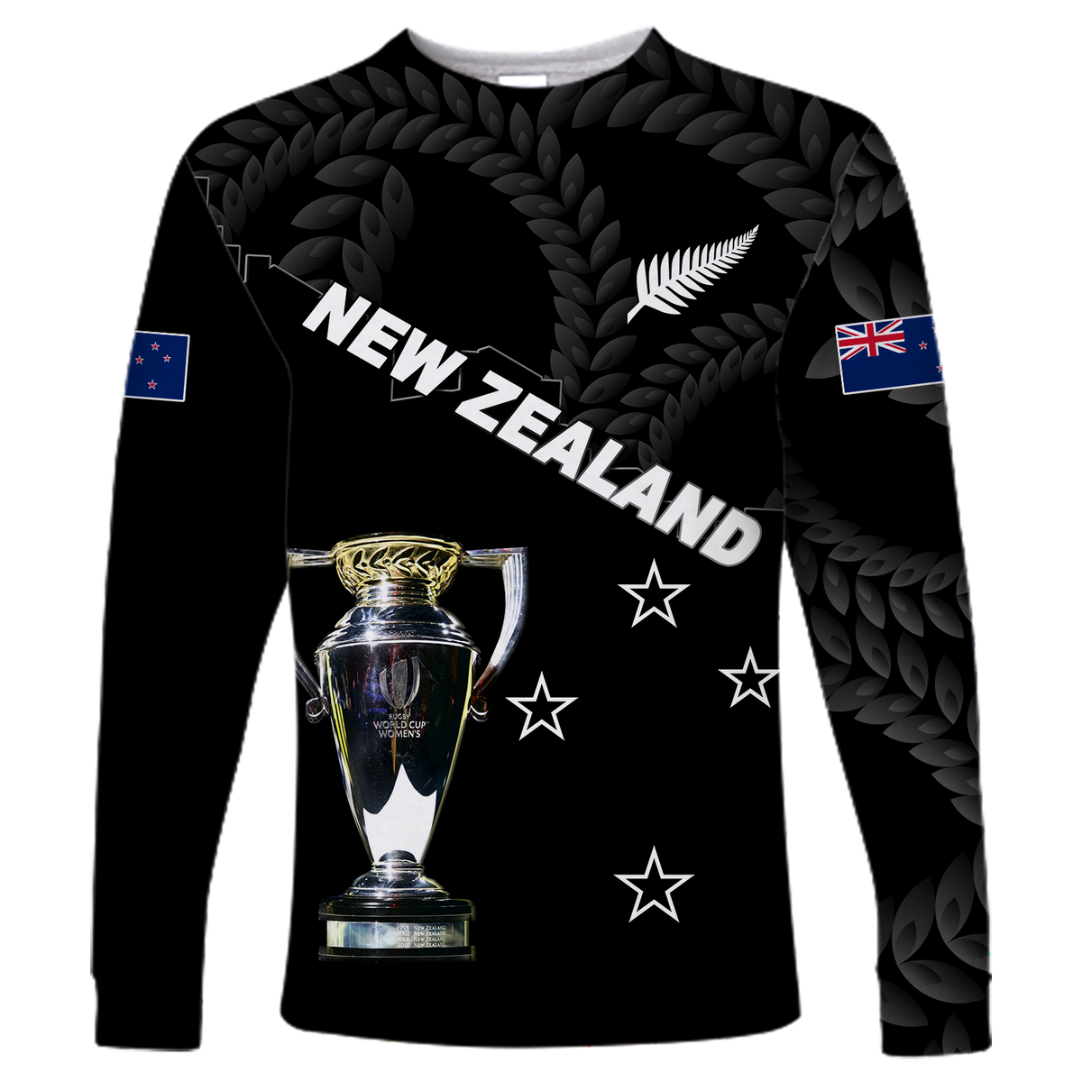 (Custom Personalised) New Zealand Champions Rugby 2022 Long Sleeve Shirt - LT12 Unisex Black - Polynesian Pride