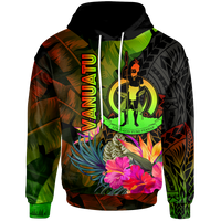 Vanuatu Polynesian Hoodie Hibiscus and Banana Leaves Unisex Reggae - Polynesian Pride