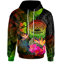 American Samoa Polynesian Hoodie Hibiscus and Banana Leaves Unisex Reggae - Polynesian Pride