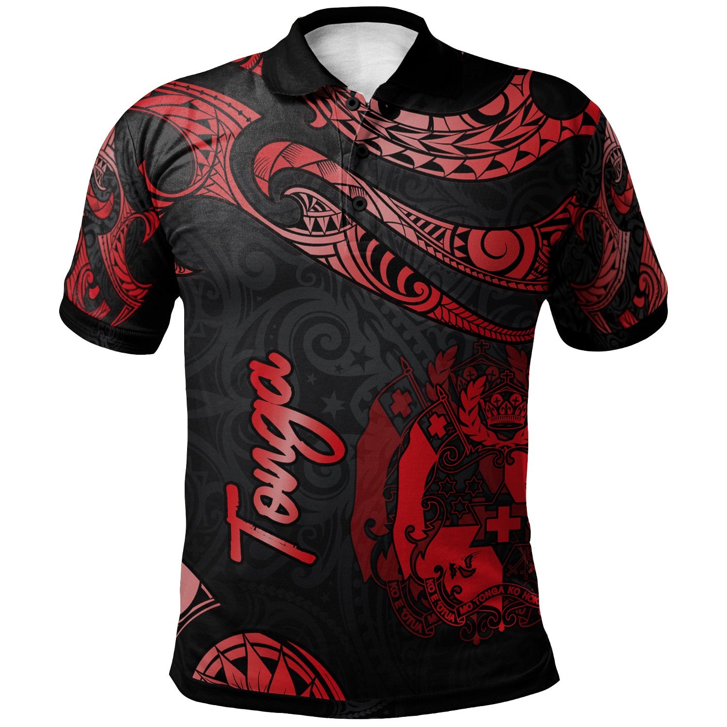 Tonga Polo Shirt Polynesian Tattoo Red Version Unisex Red - Polynesian Pride