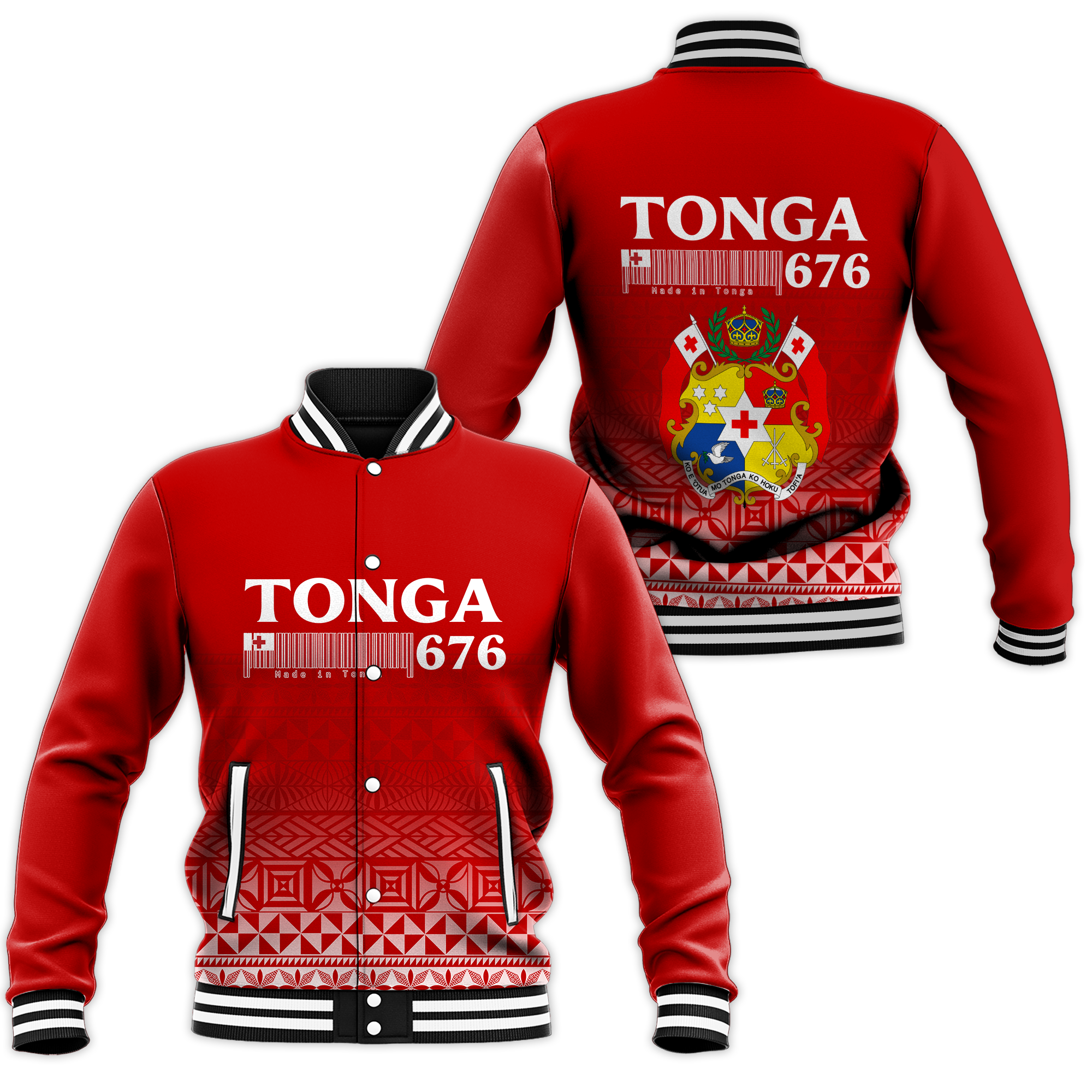 Tonga 676 Baseball Jacket - Tongan Pattern - LT12 Unisex Red - Polynesian Pride
