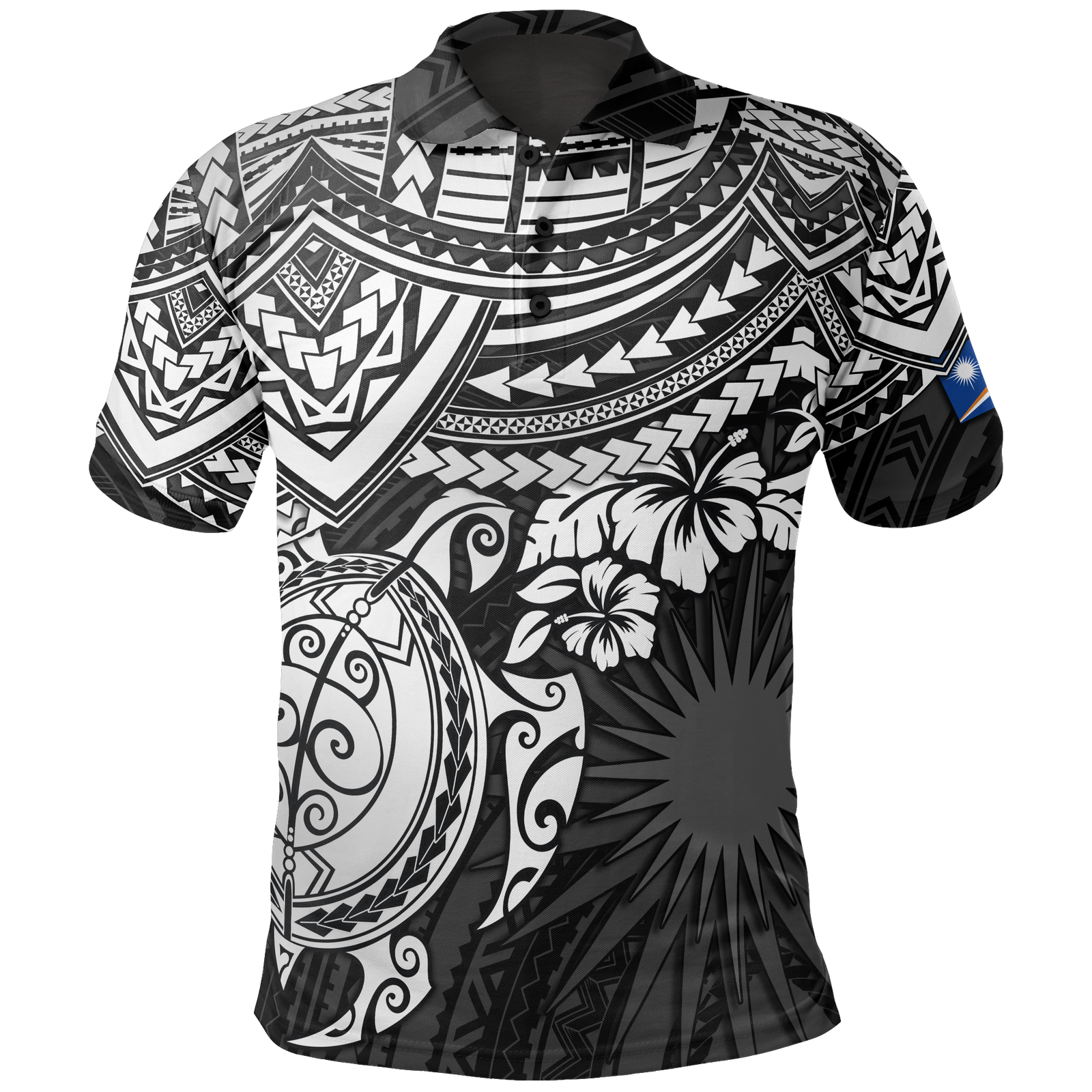 Marshall Islands Polo Shirt Marshall Islands FLag White Turtle Hibiscus Unisex White - Polynesian Pride