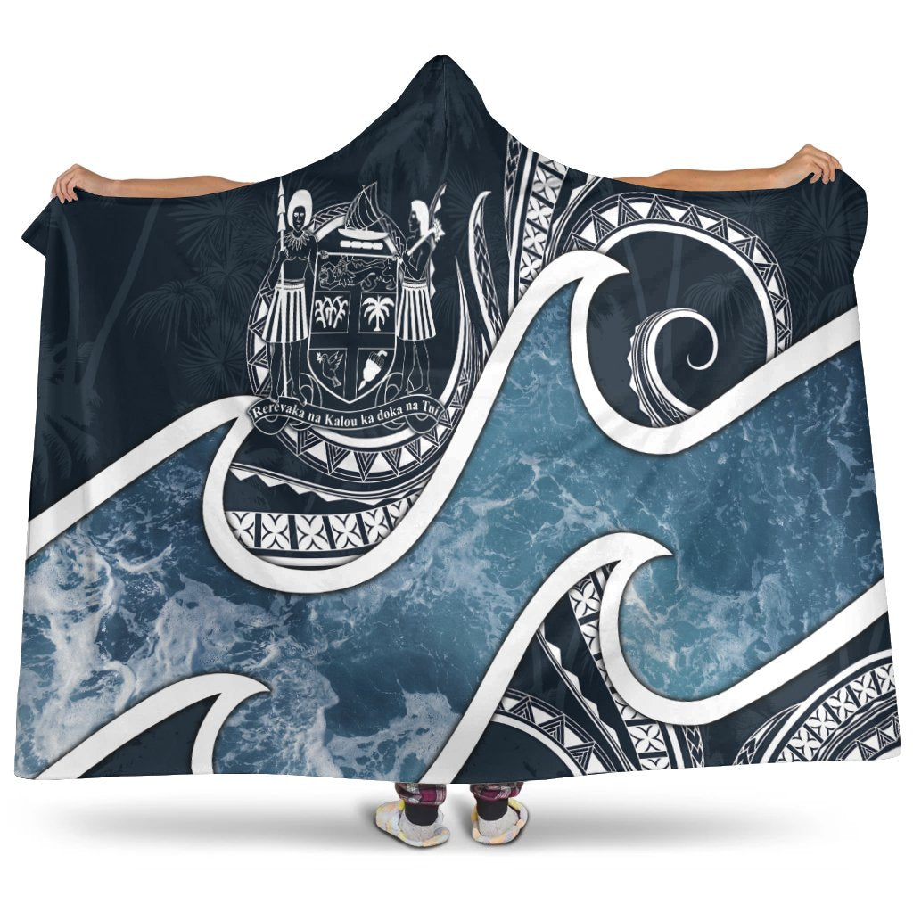 Fiji Polynesian Hooded Blanket - Ocean Style Hooded Blanket Blue - Polynesian Pride