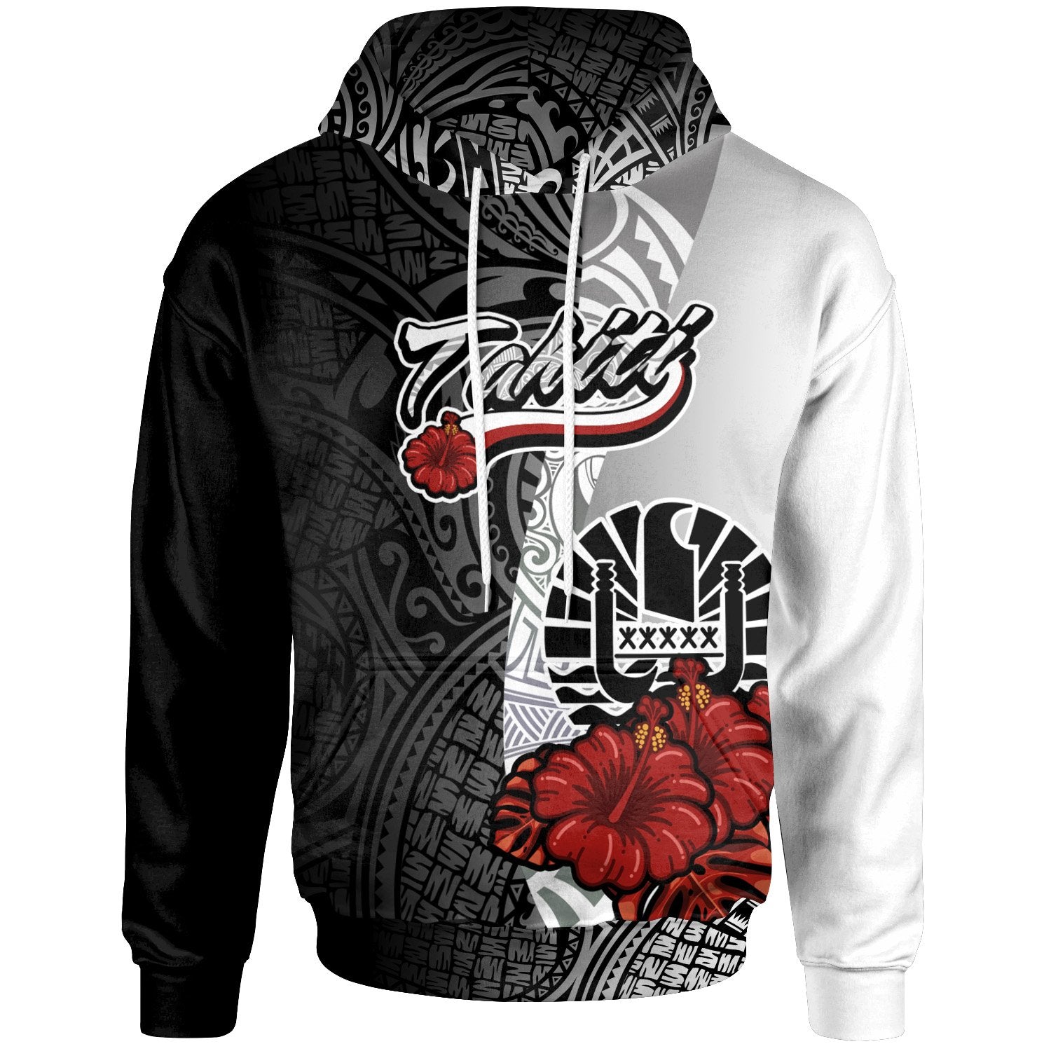 Tahiti Polynesian Hoodie Coat of Arms With Hibiscus White Unisex White - Polynesian Pride