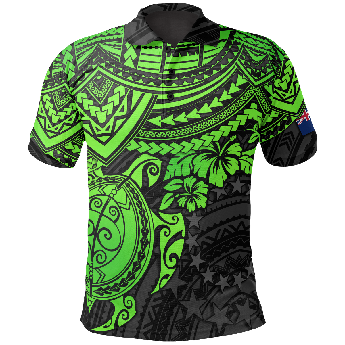 Cook Islands Polo Shirt Kuki Airani Flag Green Turtle Hibiscus Unisex Yellow - Polynesian Pride
