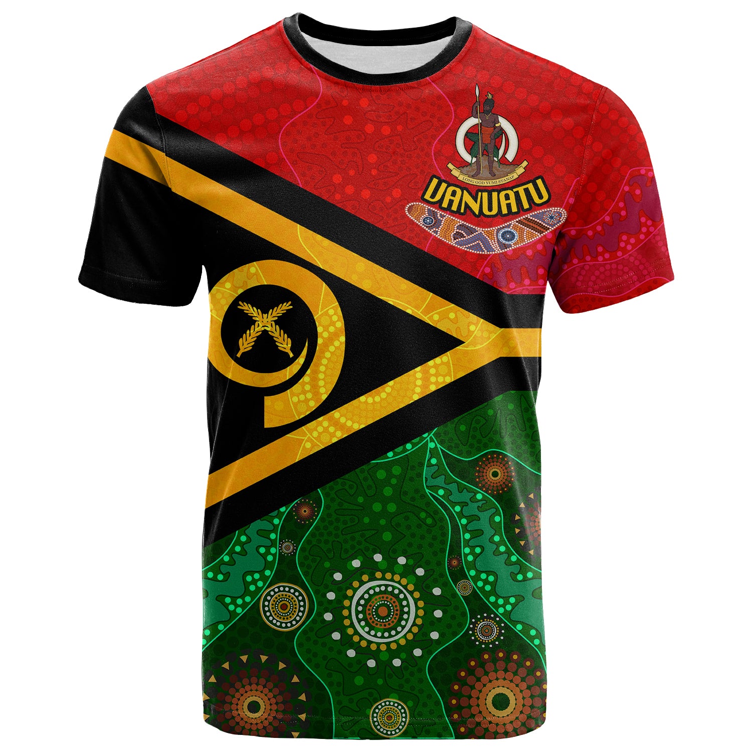 Vanuatu With Aboriginal Patterns T Shirt LT20 Unisex Green - Polynesian Pride