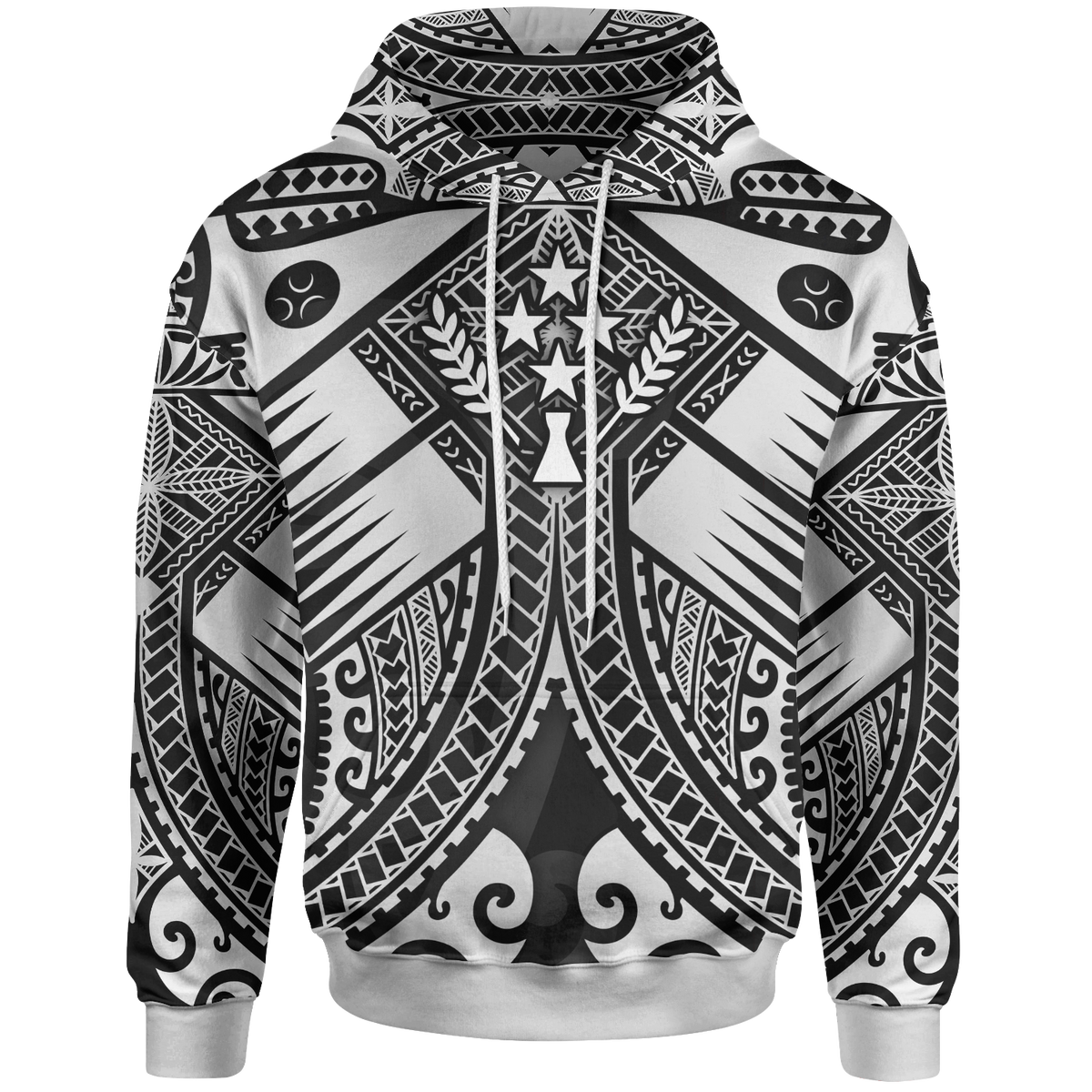 Kosrae Hoodie White Seal with Polynesian Tattoo Unisex White - Polynesian Pride