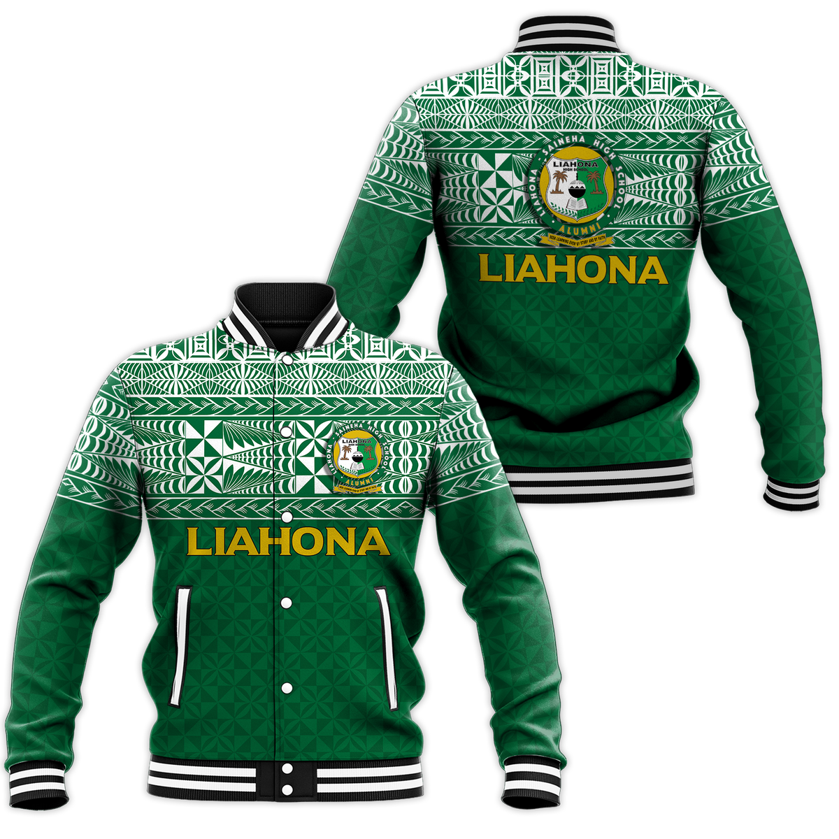 Liahona Tonga Baseball Jacket - Tongan Pattern - LT12 Unisex Green - Polynesian Pride