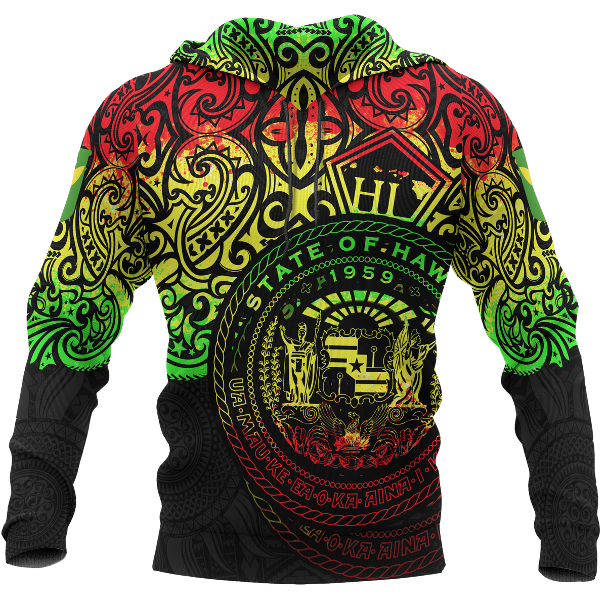 Polynesian Hawaii Hoodie Pride of Hawaii (Reggae) Unisex BLACK - Polynesian Pride