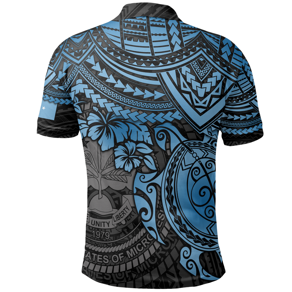 Federated States of Micronesia Polo Shirt Federated States of Micronesia Flag Seal Blue Turtle Hiciscus - Polynesian Pride
