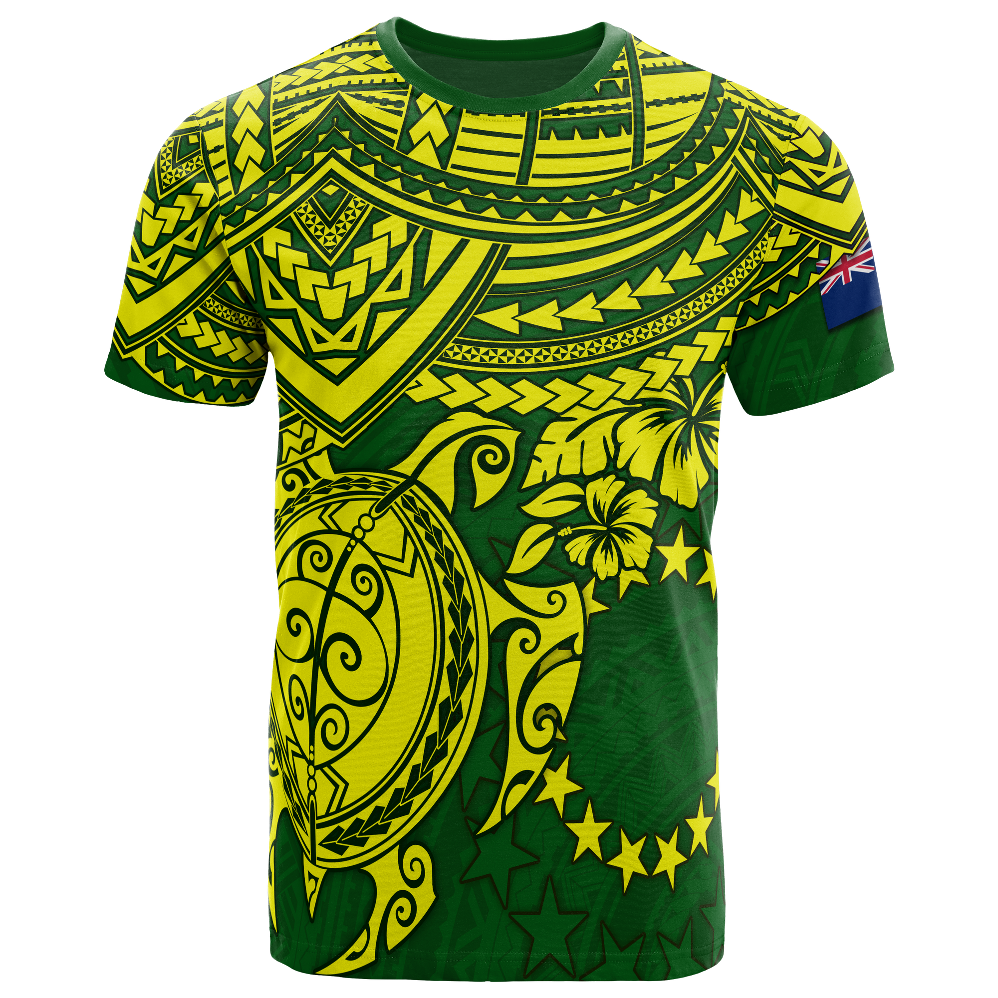 Cook Islands Polynesian T Shirt Cook Islands Flag Turtle Hibiscus Unisex Yellow - Polynesian Pride
