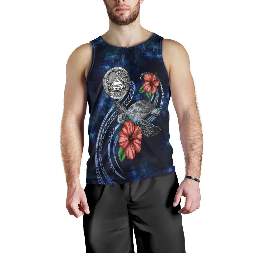 American Samoa Polynesian Men Tank Top - Blue Turtle Hibiscus - Polynesian Pride