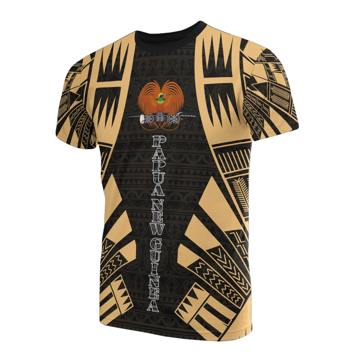 Papua New Guinea T Shirt Papua New Guinea Coat Of Arms Polynesian Tattoo Gold Style Unisex Black-Gold - Polynesian Pride
