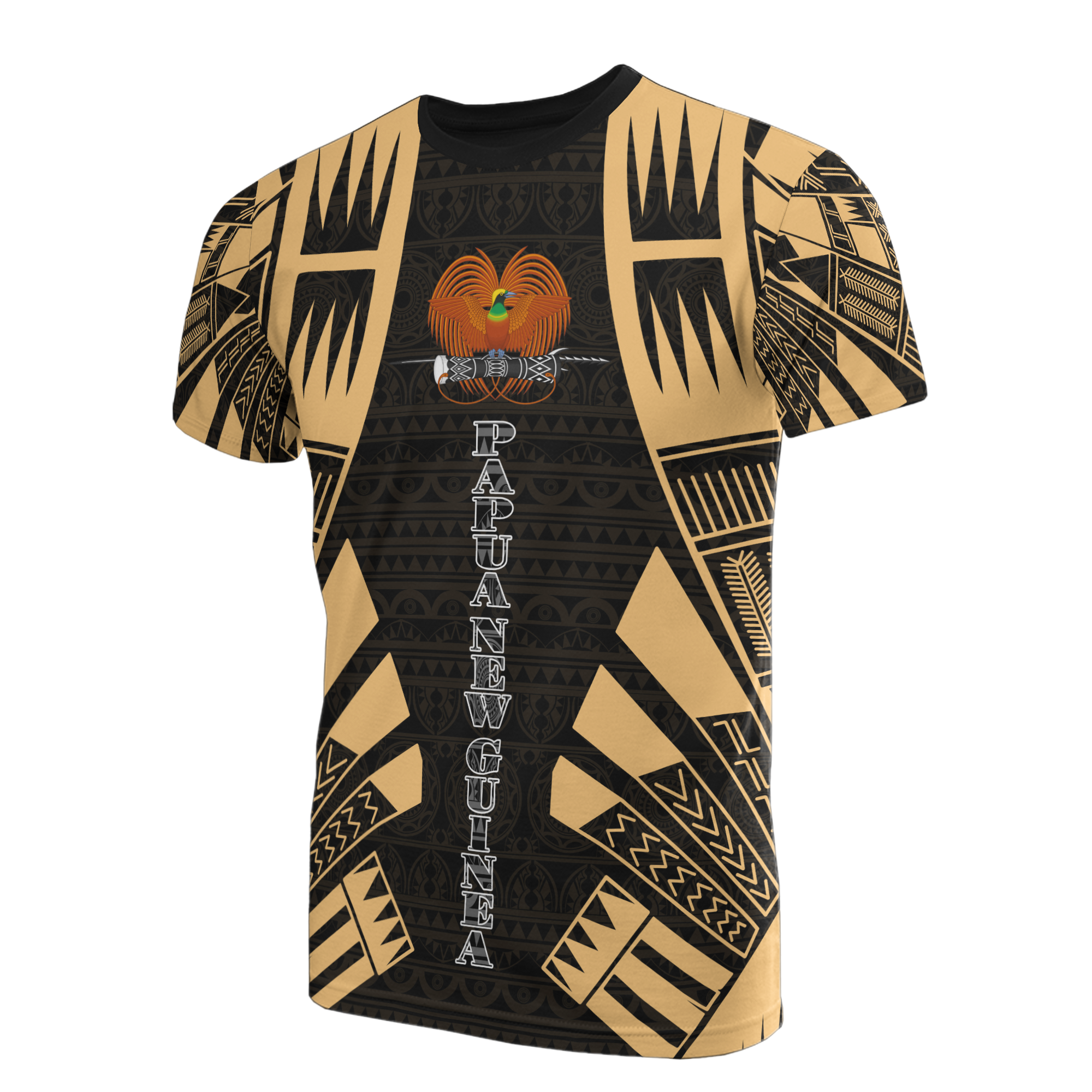 Papua New Guinea T Shirt Papua New Guinea Coat Of Arms Polynesian Tattoo Gold Style Unisex Black-Gold - Polynesian Pride
